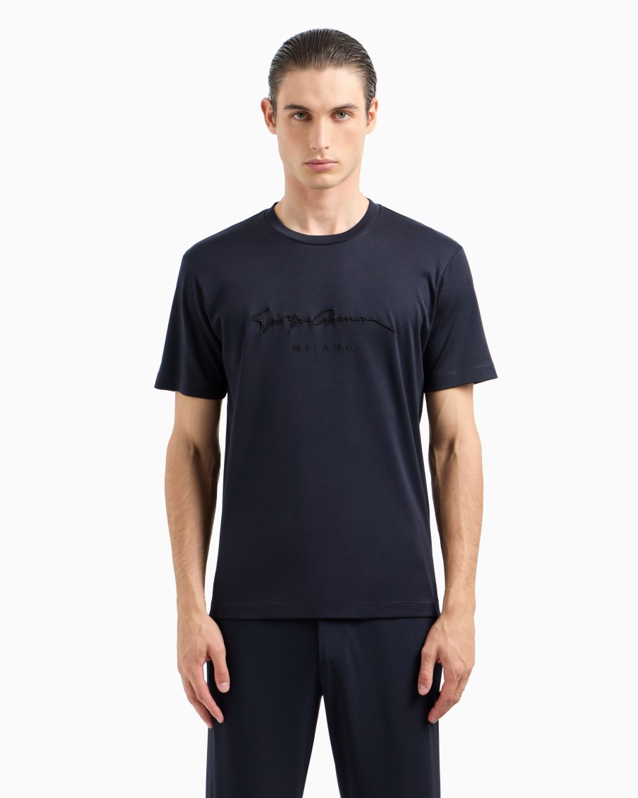 The world of armani T-SHIRT IN INTERLOCK DI PURO COTONE CON LOGO RICAMATO Italia