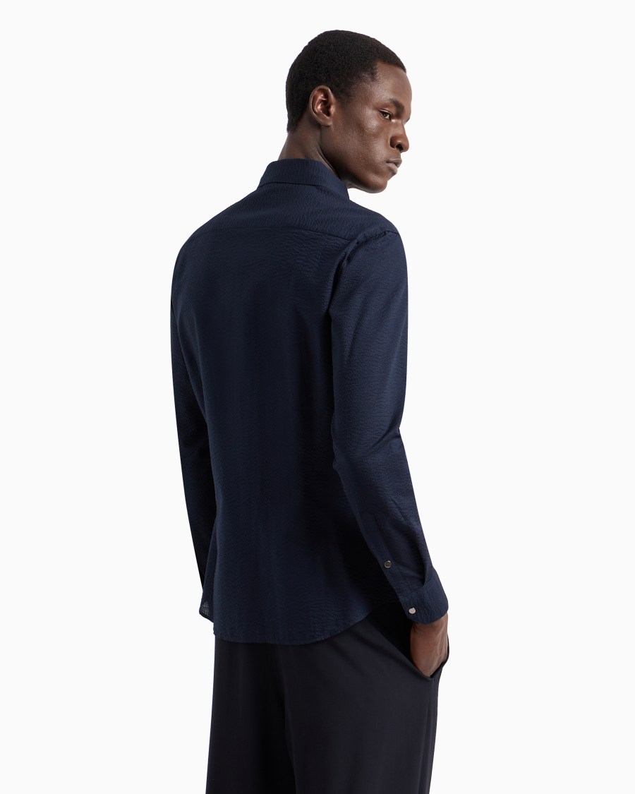 The world of armani CAMICIA SLIM FIT CON ZIP IN COTONE SEERSUCKER Nuovo