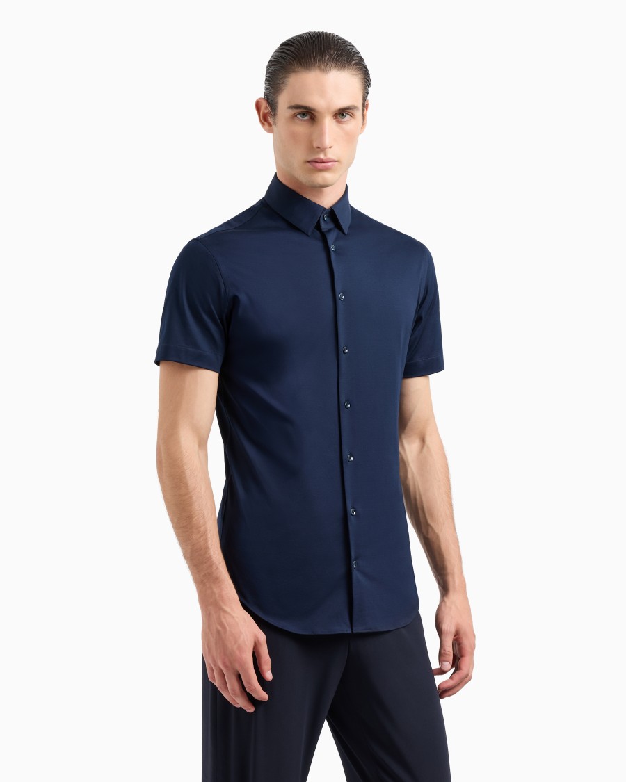 The world of armani CAMICIA A MANICHE CORTE IN JERSEY DI COTONE Consegna Veloce