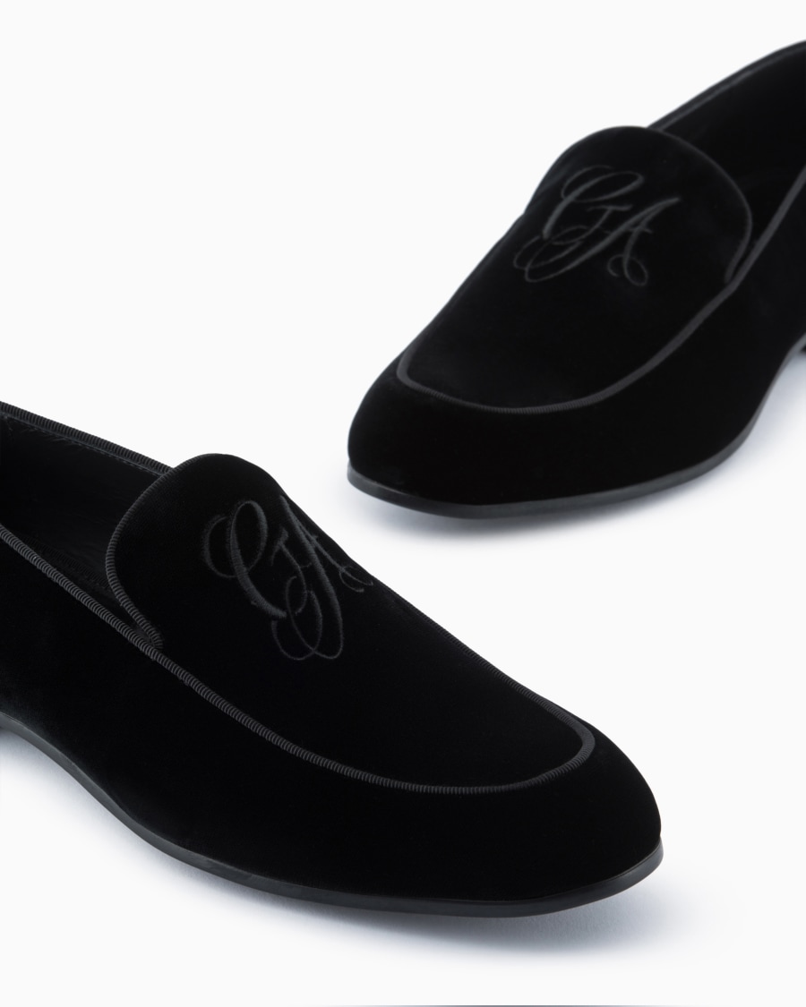 The world of armani MOCASSINI IN VELLUTO CON LOGO RICAMATO Sottocosto