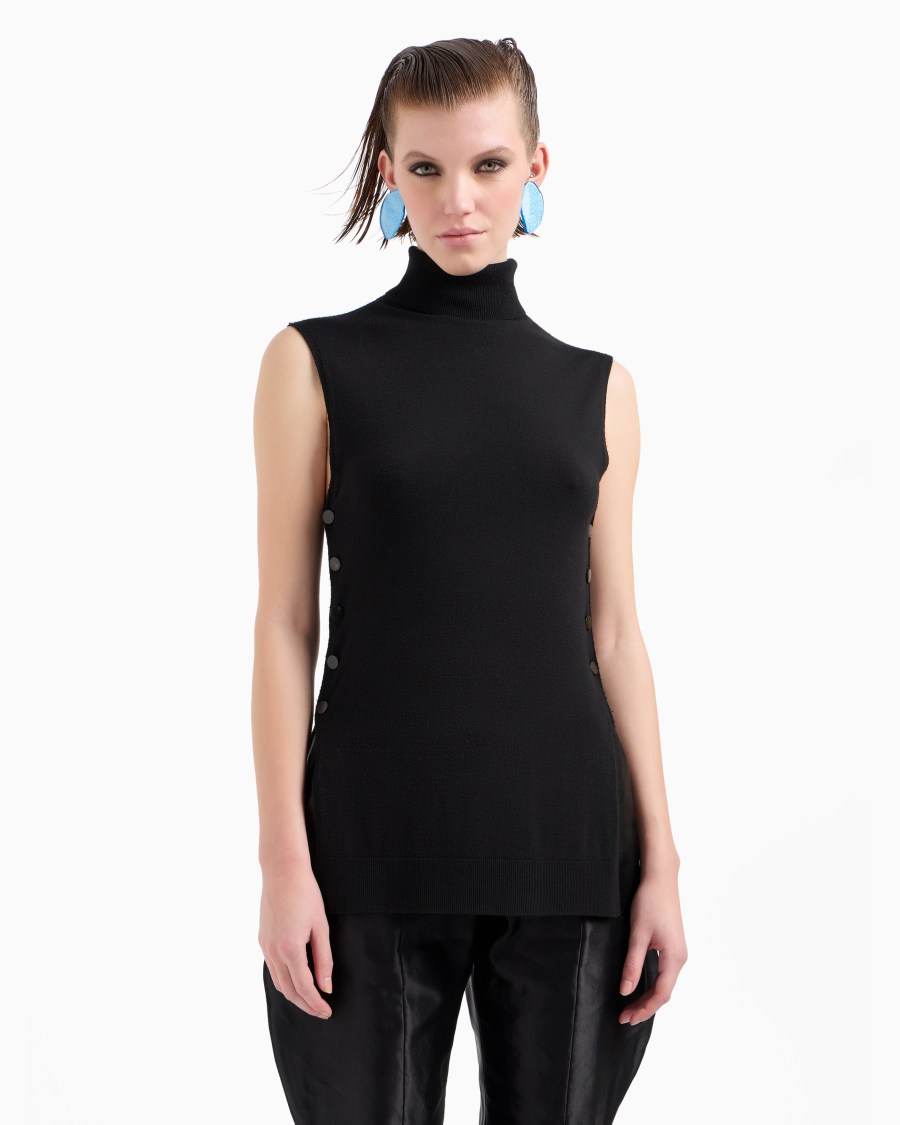 The world of armani TOP CON COLLO A LUPETTO IN LANA VERGINE In Vendita