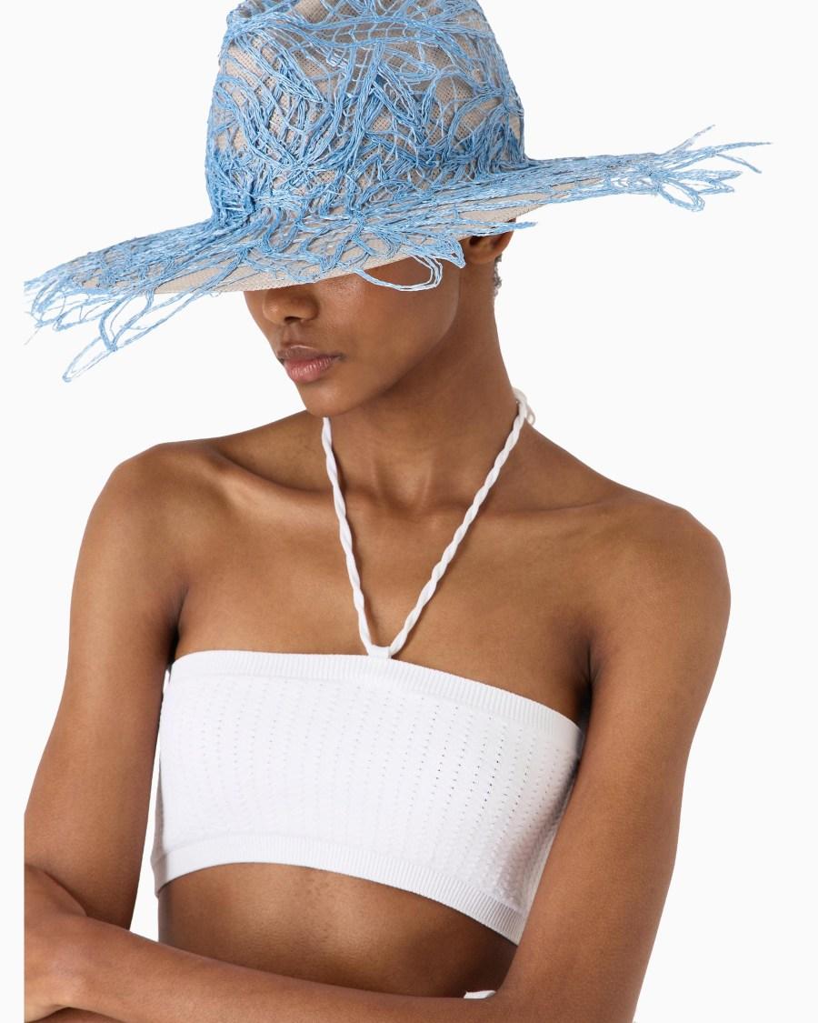 The world of armani CAPPELLO A TESA LARGA IN CARTA TESSILE CON RICAMI In Saldo