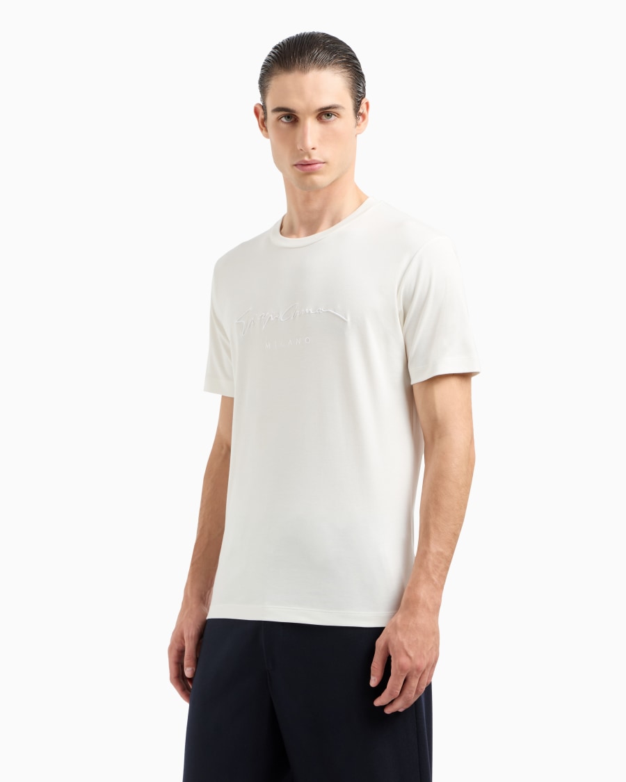 The world of armani T-SHIRT IN INTERLOCK DI PURO COTONE CON LOGO RICAMATO Offerte