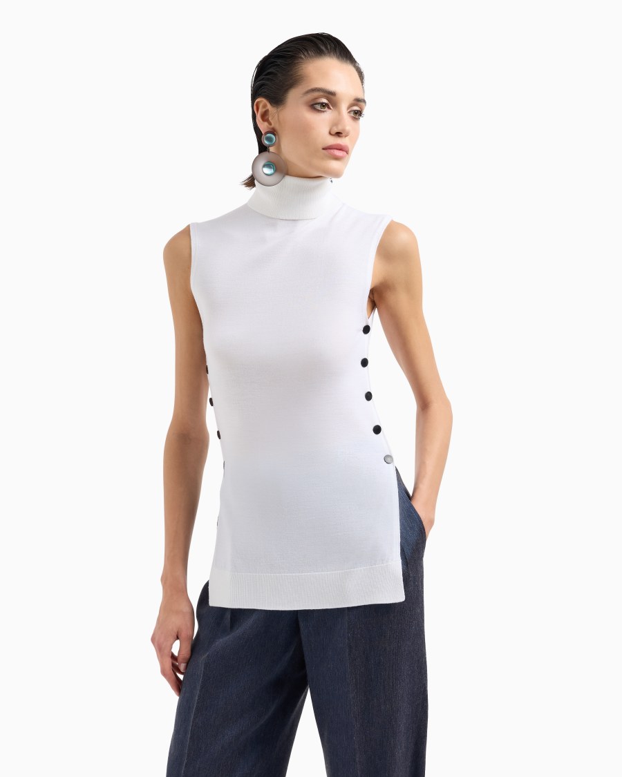 The world of armani TOP CON COLLO A LUPETTO IN LANA VERGINE Ritorno libero