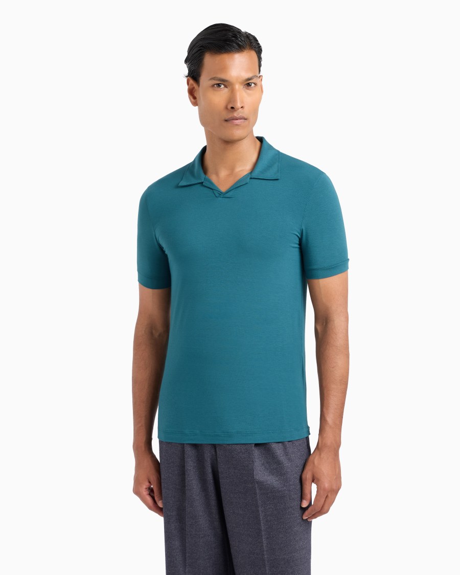 The world of armani POLO A MANICHE CORTE IN JERSEY DI VISCOSA STRETCH Saldi