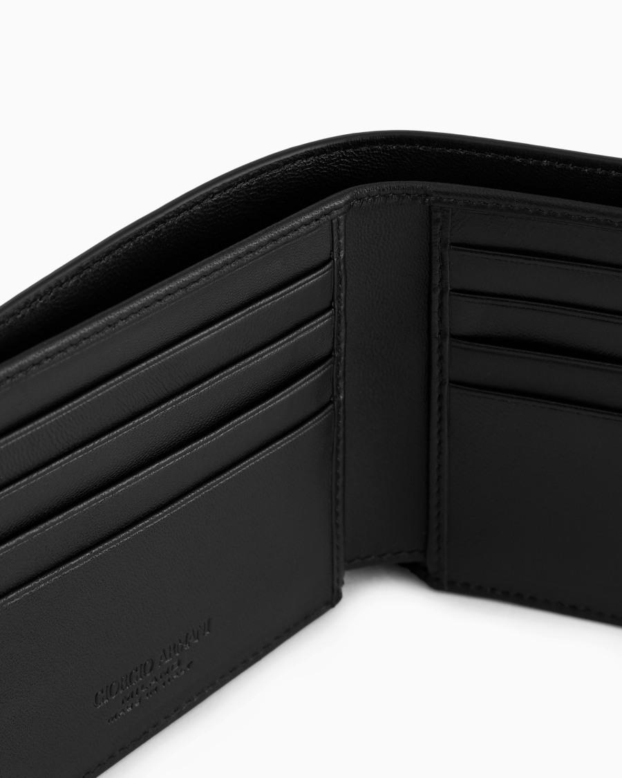 The world of armani PORTAFOGLIO BIFOLD IN NAPPA CON LOGO RICAMATO Offerte giornaliere