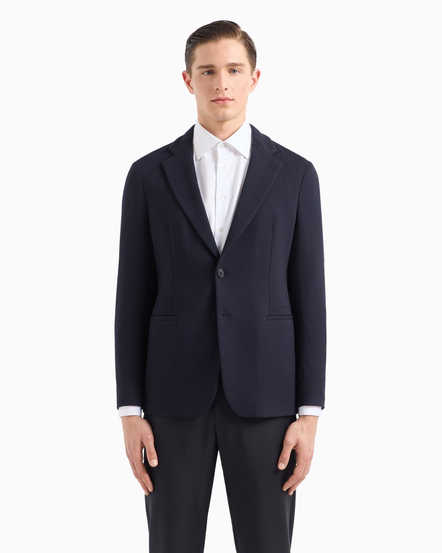 The world of armani GIACCA MONOPETTO IN MISTO LANA STRETCH JACQUARD CHEVRON ACQUISTA ORA
