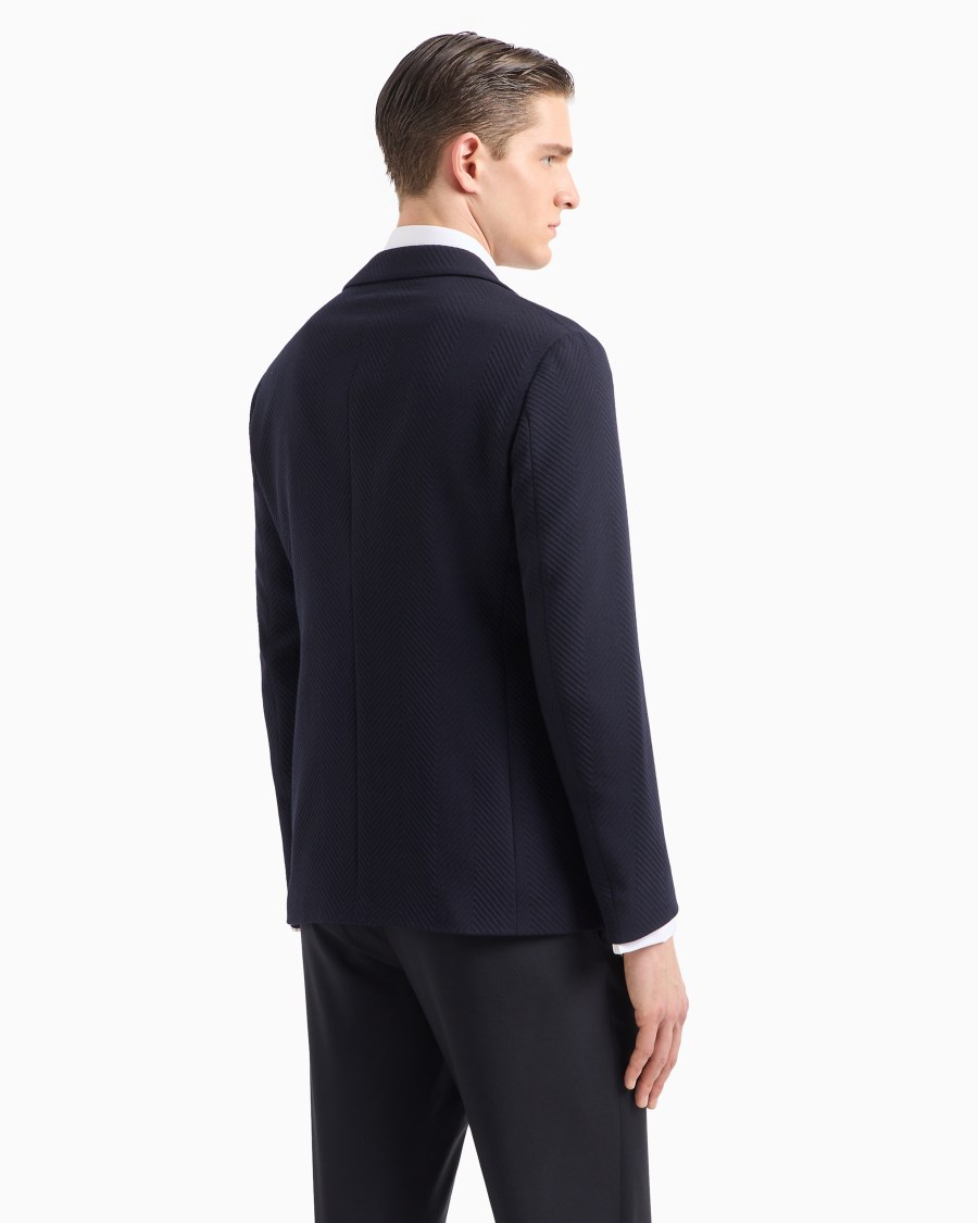 The world of armani GIACCA MONOPETTO IN MISTO LANA STRETCH JACQUARD CHEVRON ACQUISTA ORA