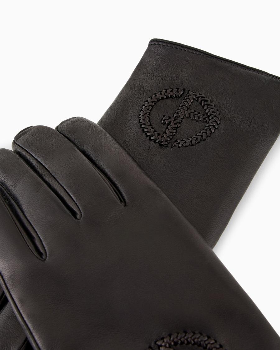 The world of armani GUANTI IN NAPPA CON LOGO RICAMATO Fino al 50% di sconto