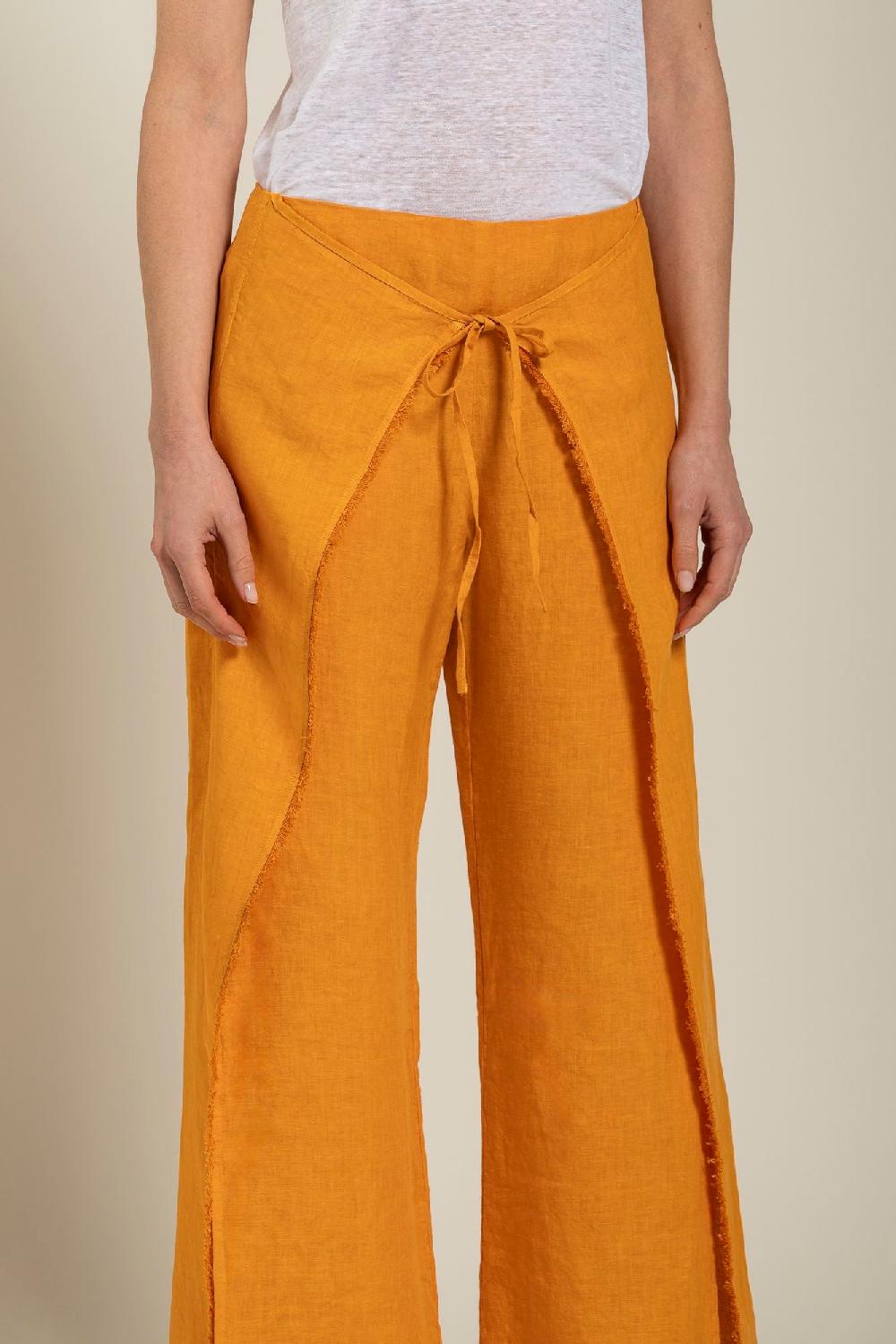 ﻿120% Lino Long Wrap Pant With Drawstring Vendita Economica