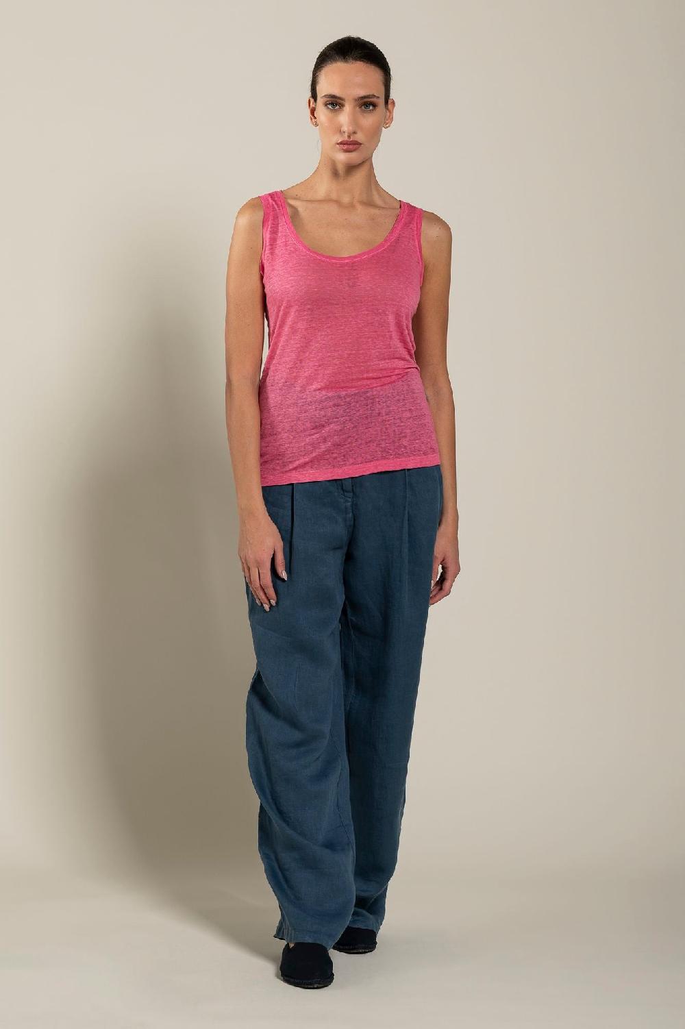 120% Lino Woman Round Neck Tank Top Moda