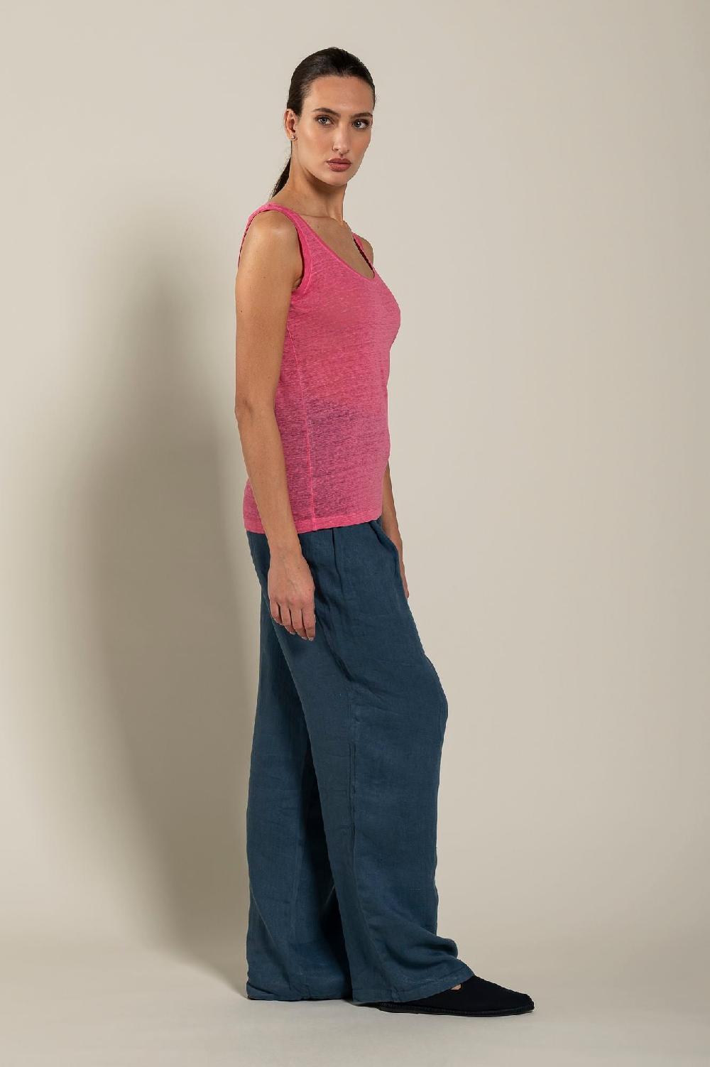 120% Lino Woman Round Neck Tank Top Moda