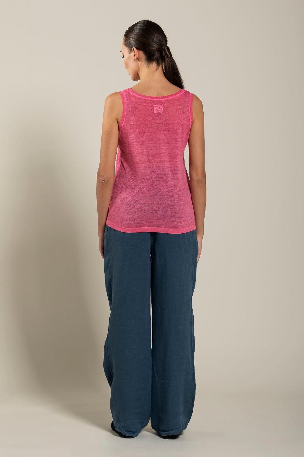 120% Lino Woman Round Neck Tank Top Moda