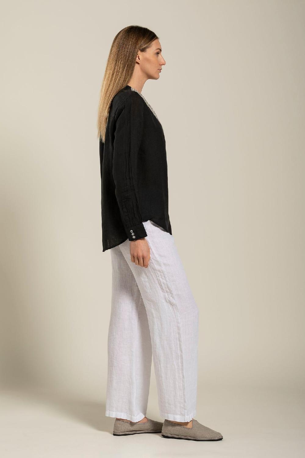 120% Lino Long Sleeve Blouse With V-Neck and Sequin Detail Promozione