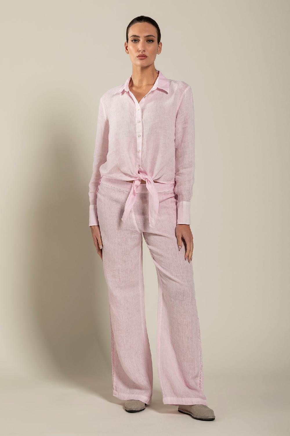 120% Lino Long Sleeve Shirt with Tie-Front Soddisfazione Garantita