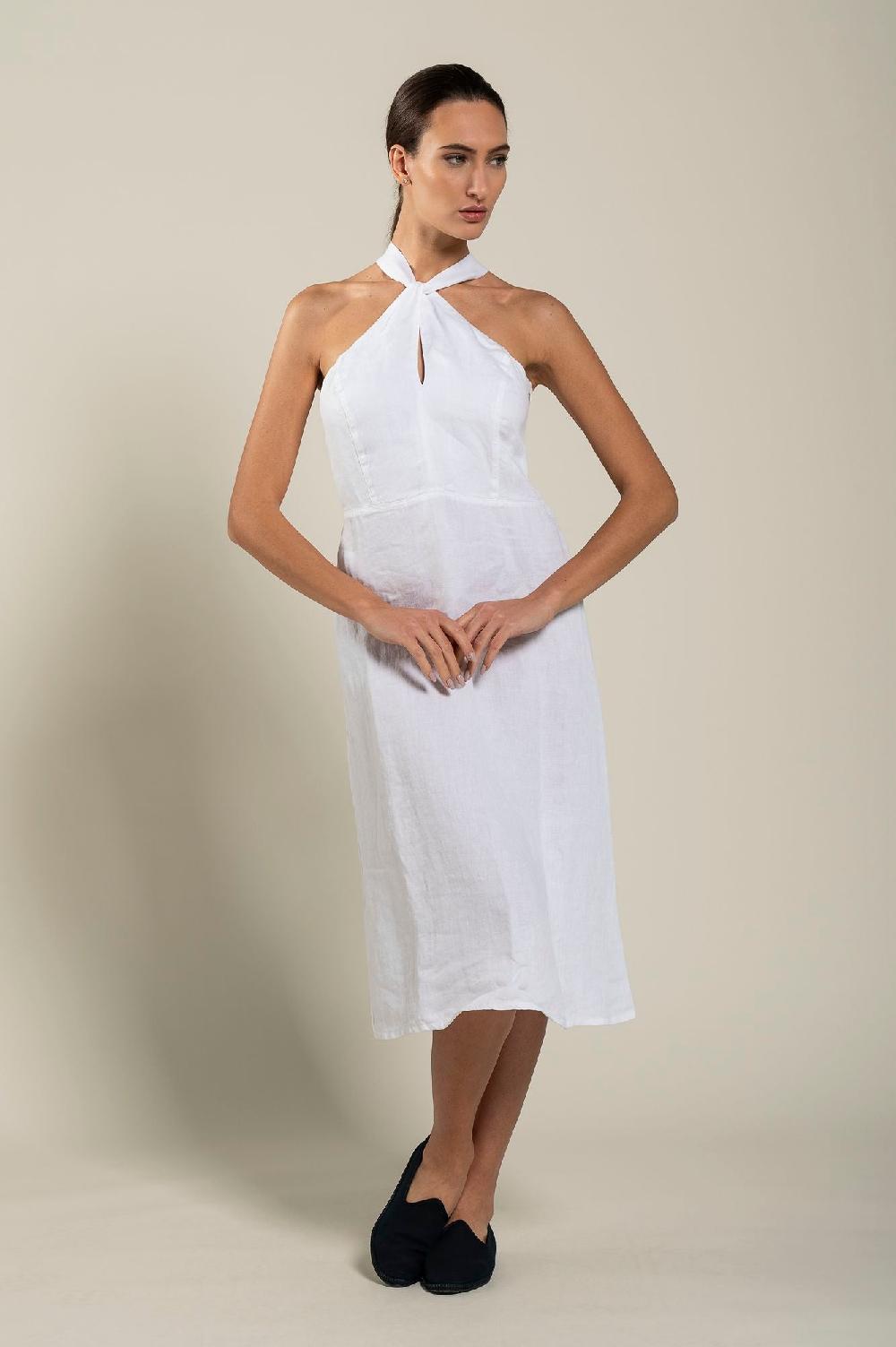120% Lino Woman Crossover Neck Dress Negozi Online