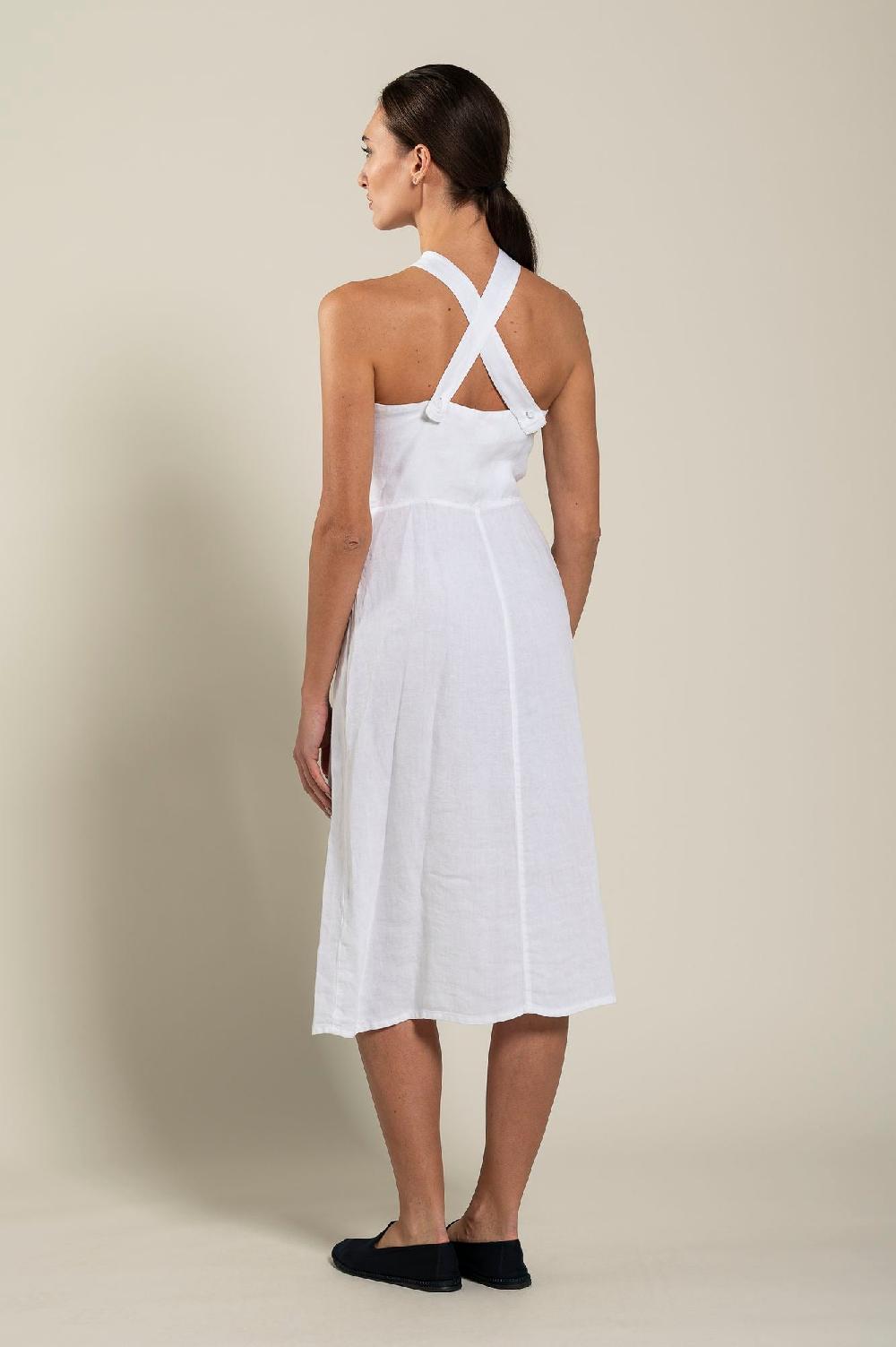 120% Lino Woman Crossover Neck Dress Negozi Online