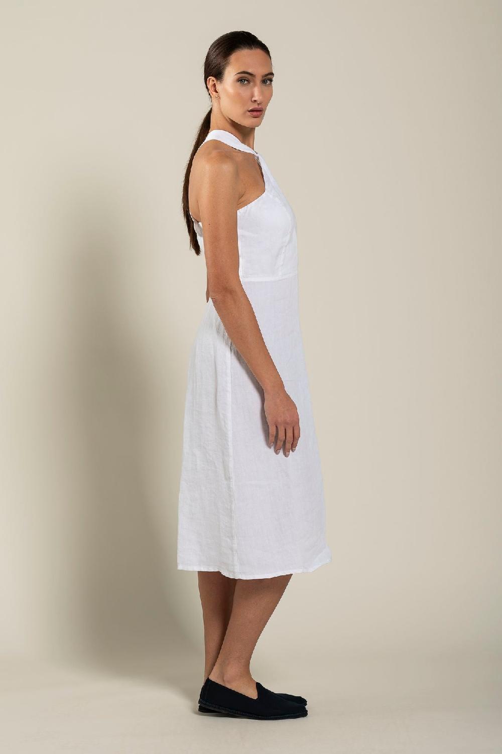 120% Lino Woman Crossover Neck Dress Negozi Online