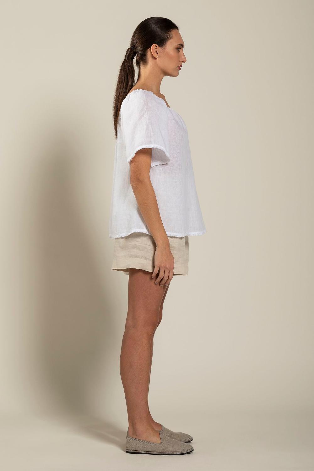 120% Lino Short Sleeve Woman Blouse Fino Al -60%