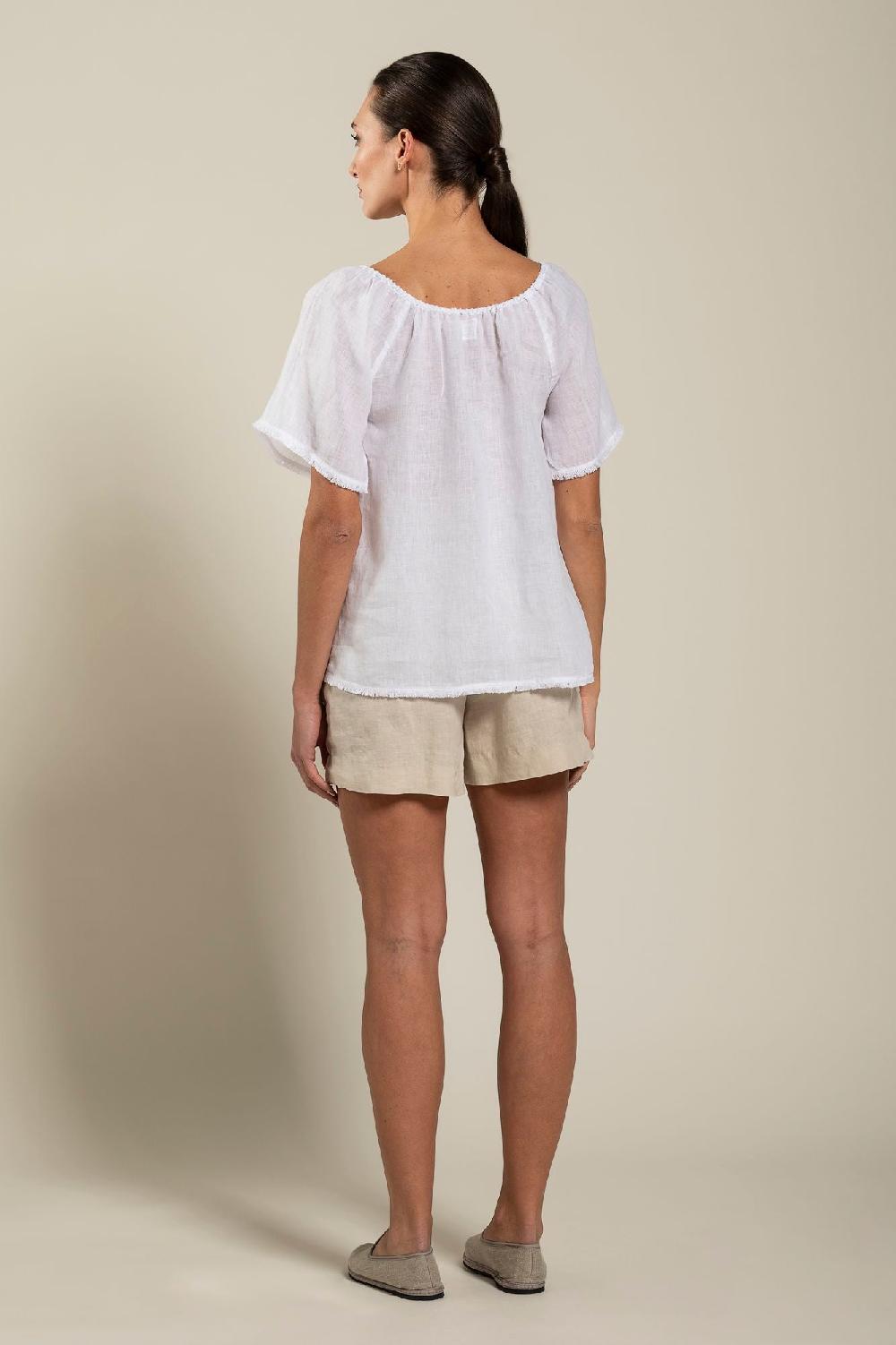 120% Lino Short Sleeve Woman Blouse Fino Al -60%