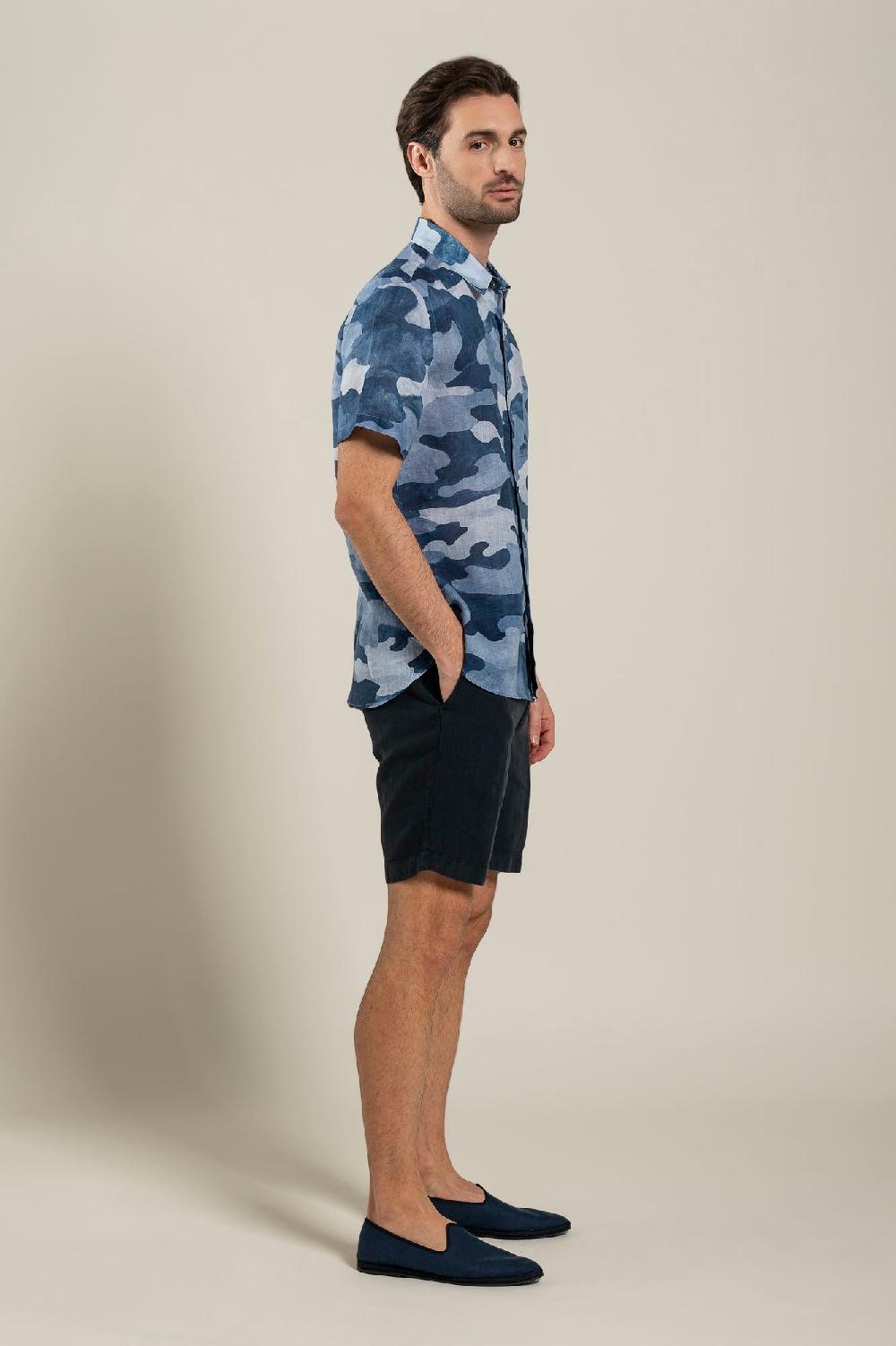 120% Lino Regular Fit Camo Print Shirt Shopping Online