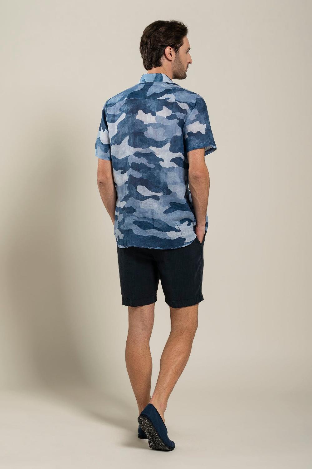 120% Lino Regular Fit Camo Print Shirt Shopping Online