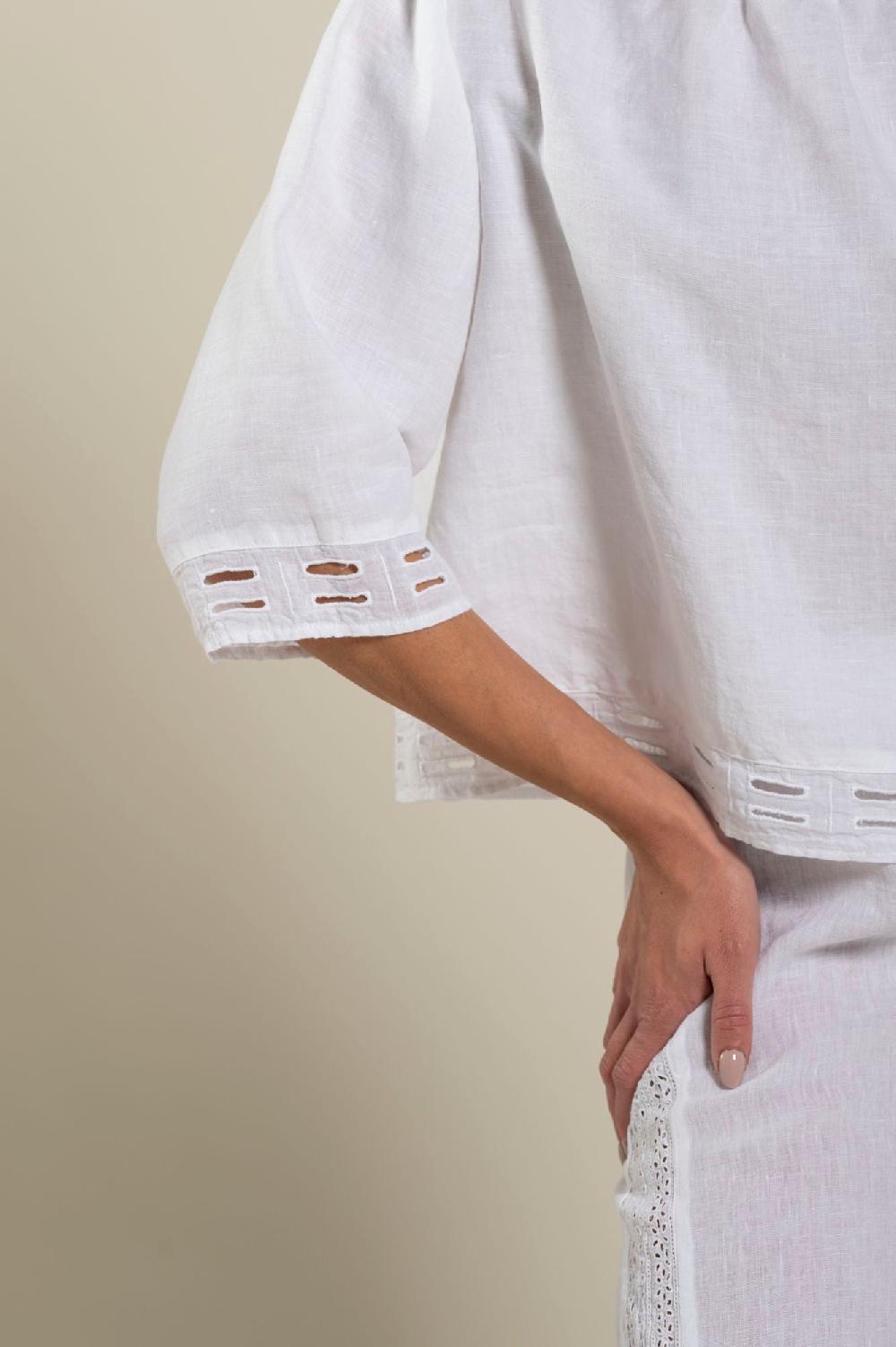 120% Lino Short Sleeve Boat-Neck Blouse Prezzo Ridotto