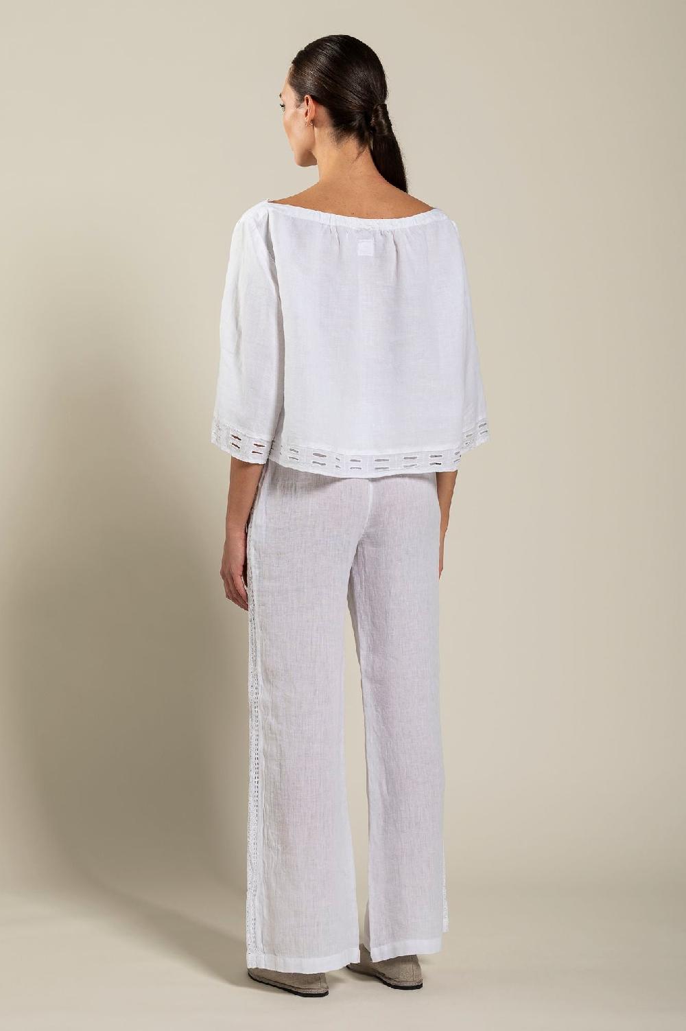 120% Lino Short Sleeve Boat-Neck Blouse Prezzo Ridotto