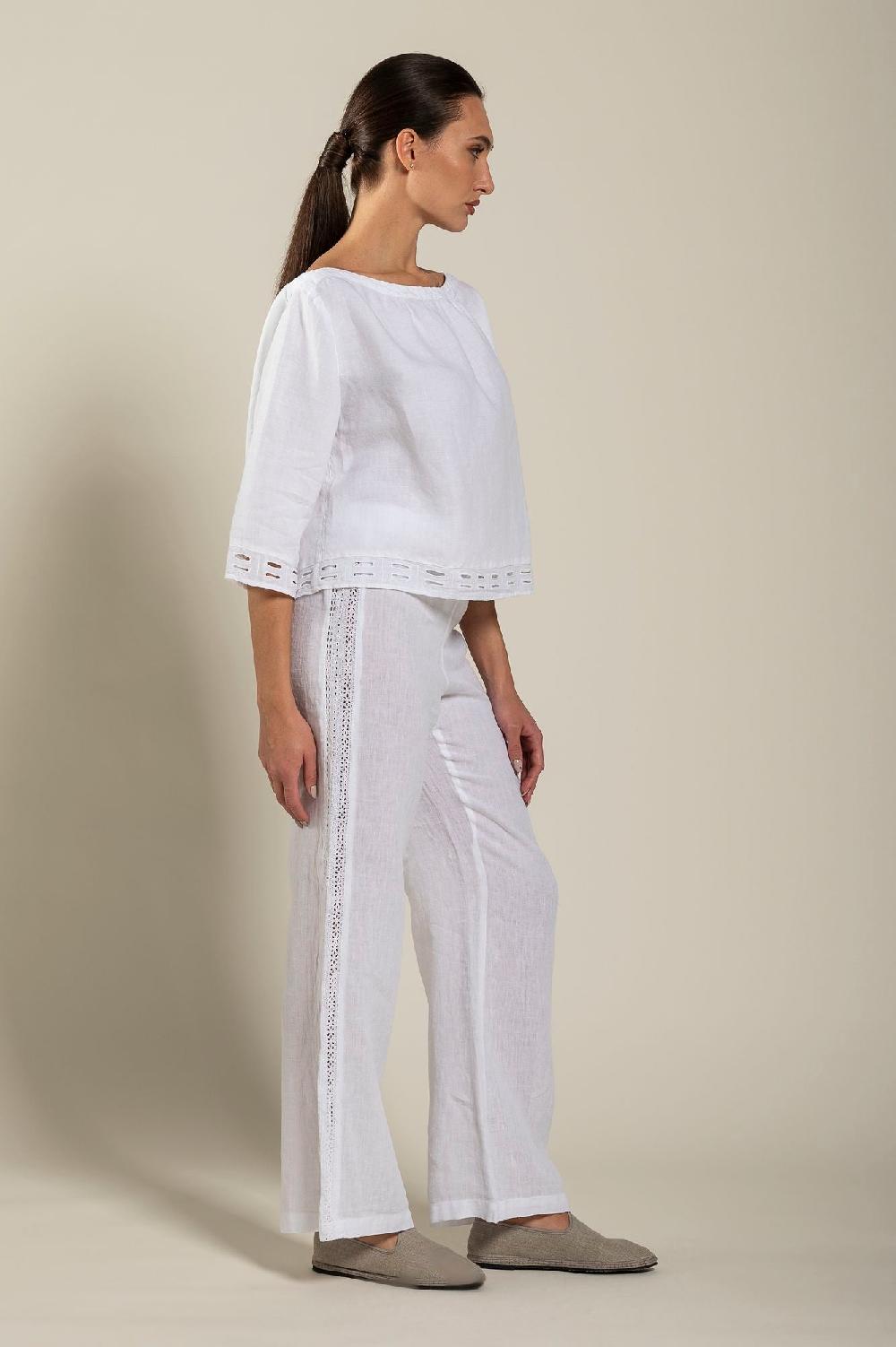 120% Lino Short Sleeve Boat-Neck Blouse Prezzo Ridotto