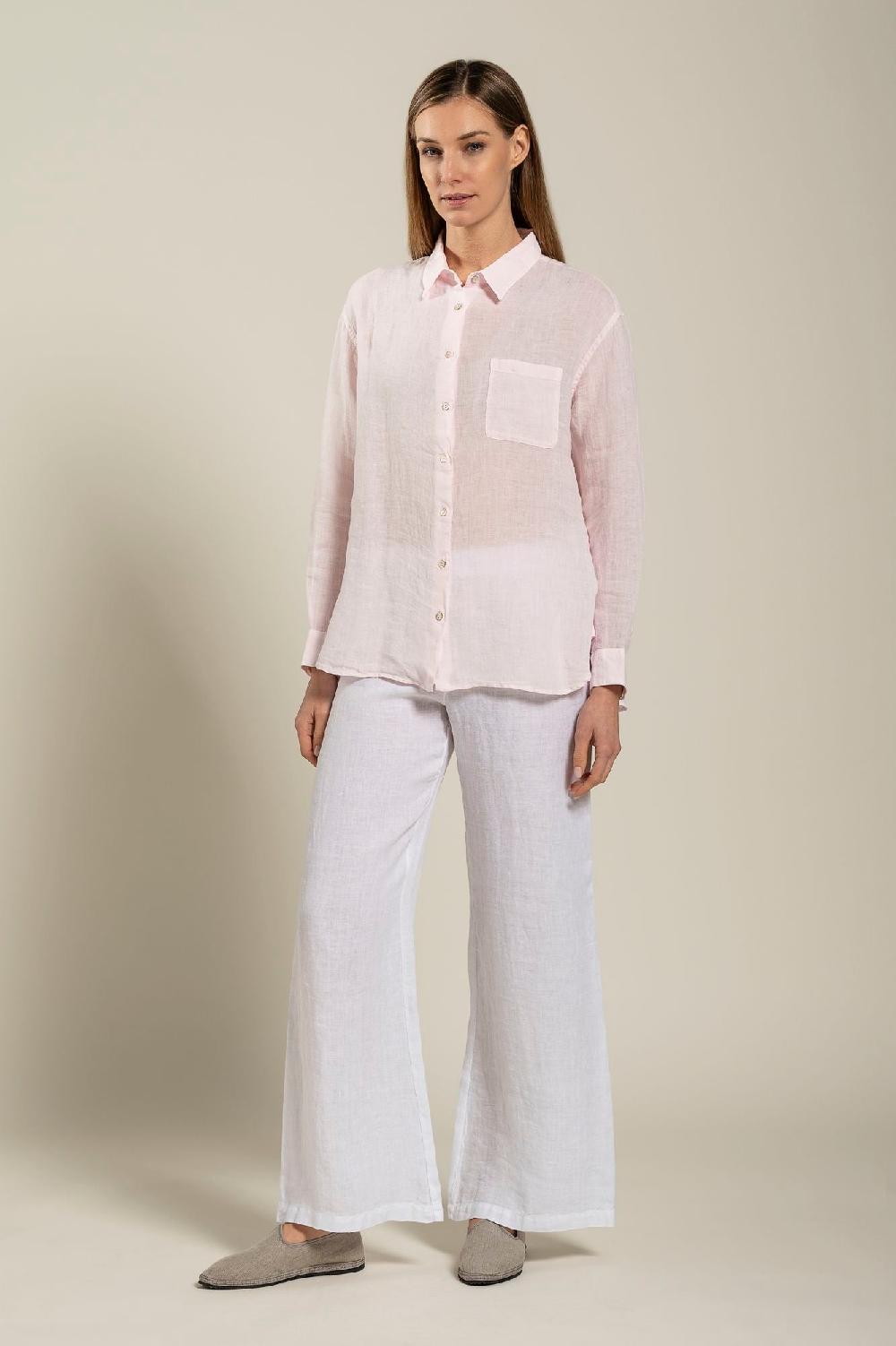 120% Lino Long Sleeve Woman Classic Shirt With Pocket Economico