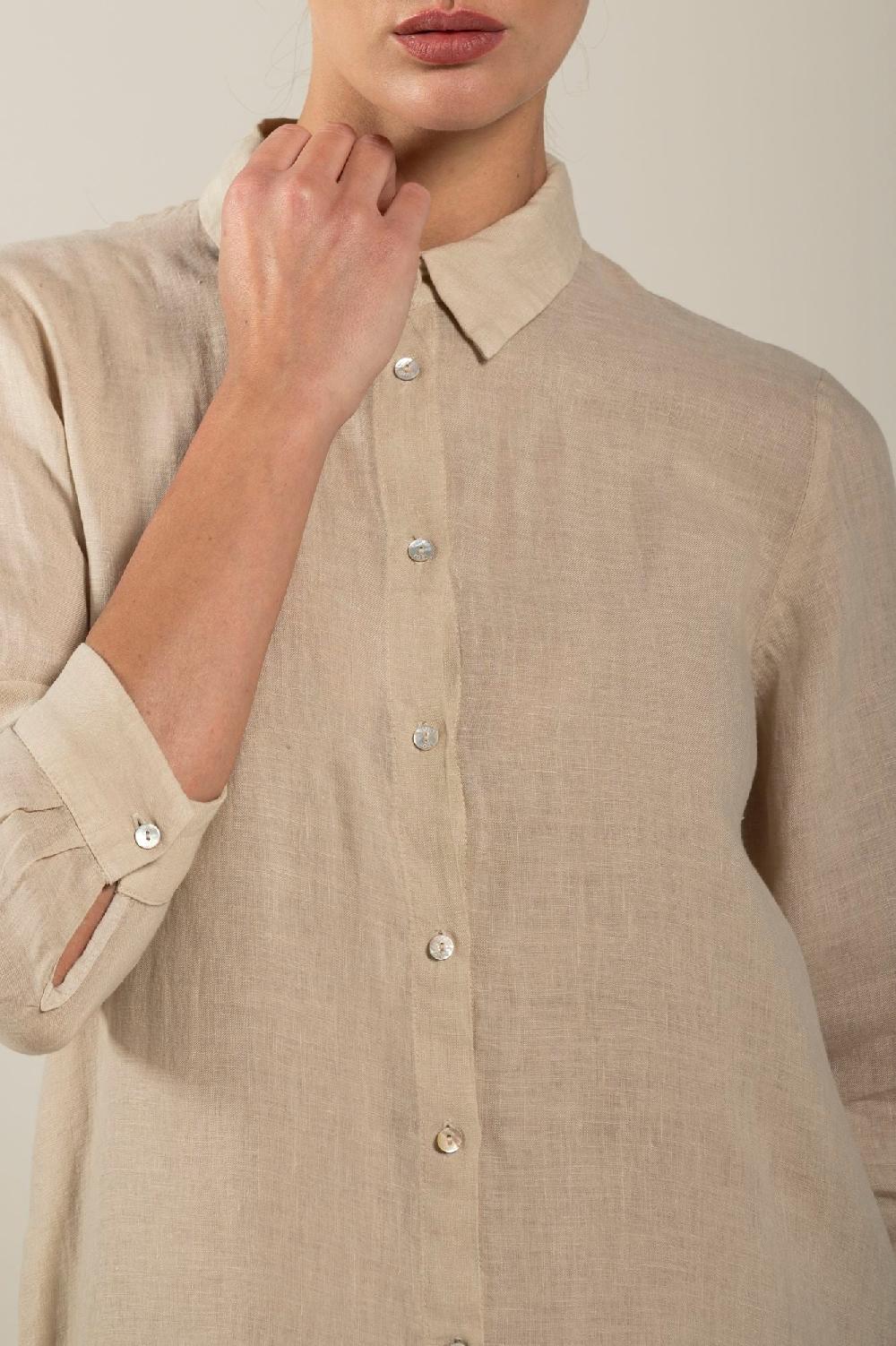 120% Lino Long Sleeve Shirt Dress with Side Slits Offerte