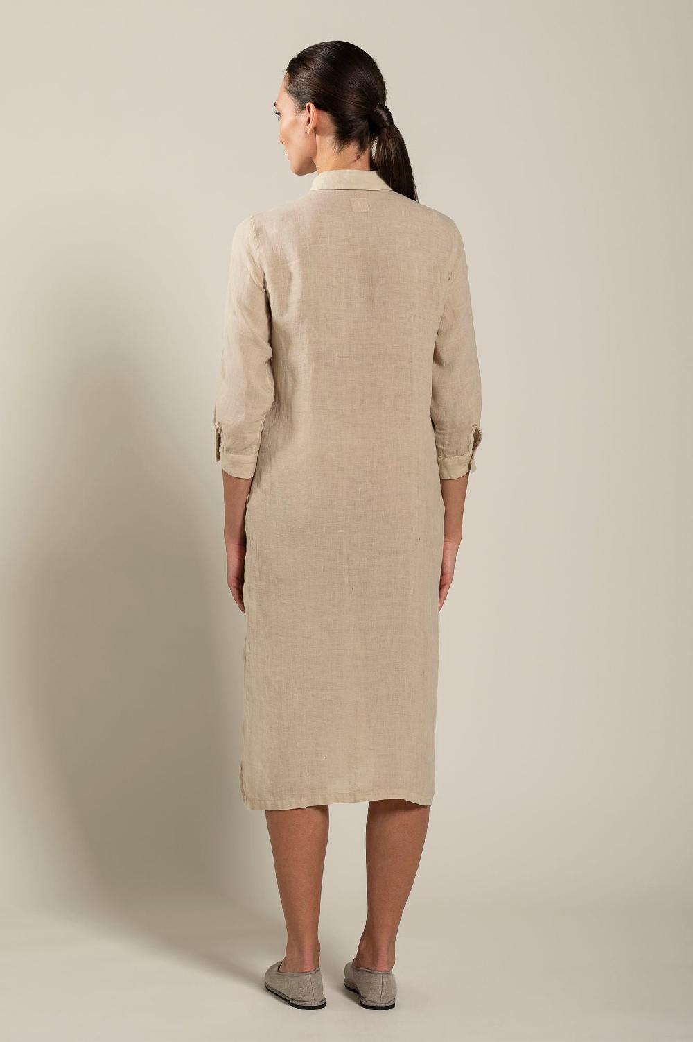 120% Lino Long Sleeve Shirt Dress with Side Slits Offerte