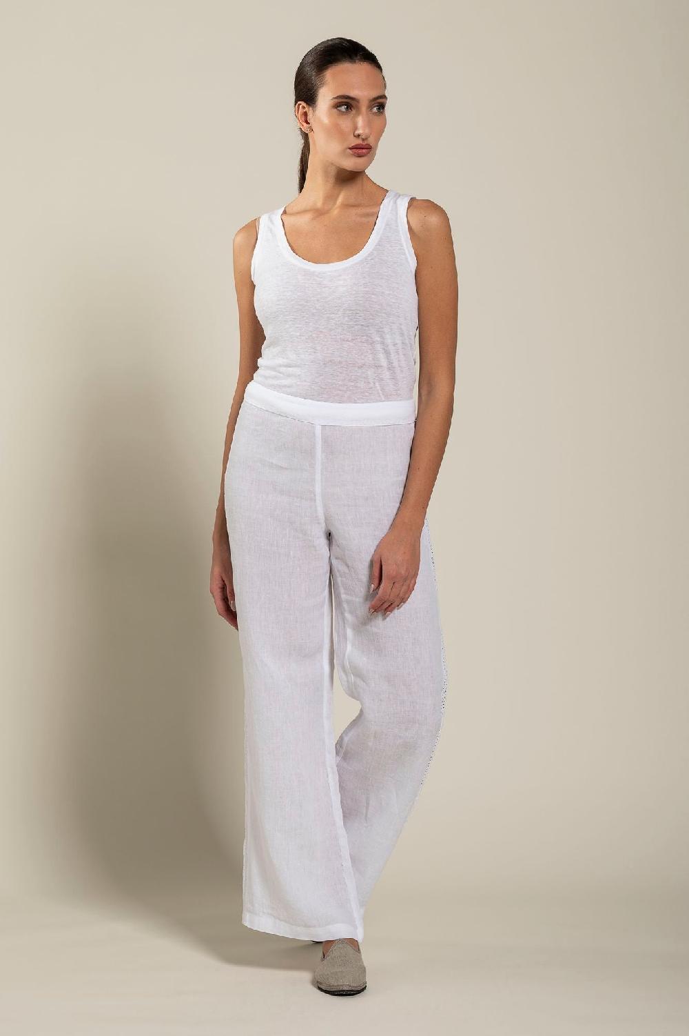 120% Lino Wide-Leg Long Pant With Embroidered Detail Vendita Economica