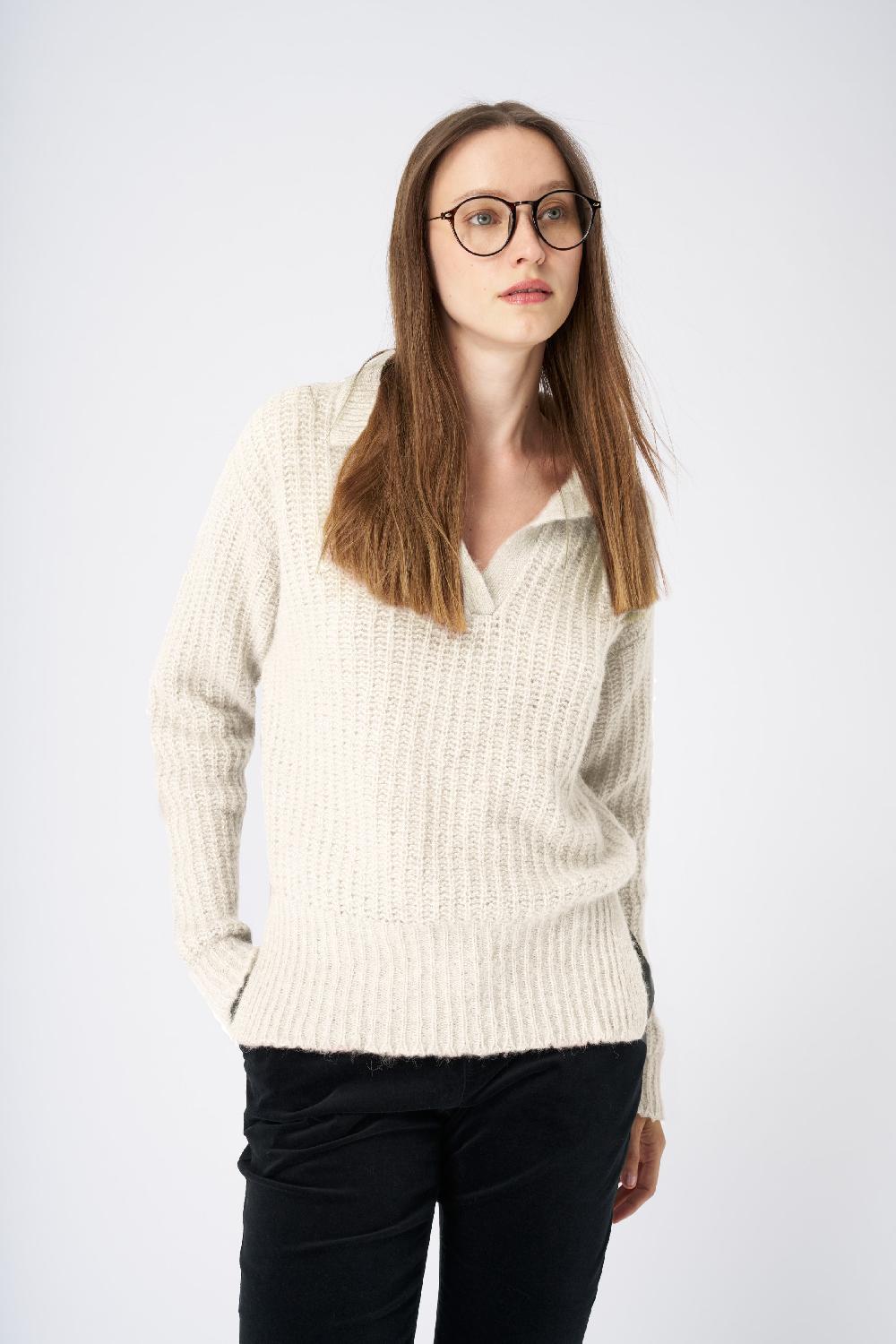 120% Lino V-Neck Collared Cashmere Blend Sweater In Saldo