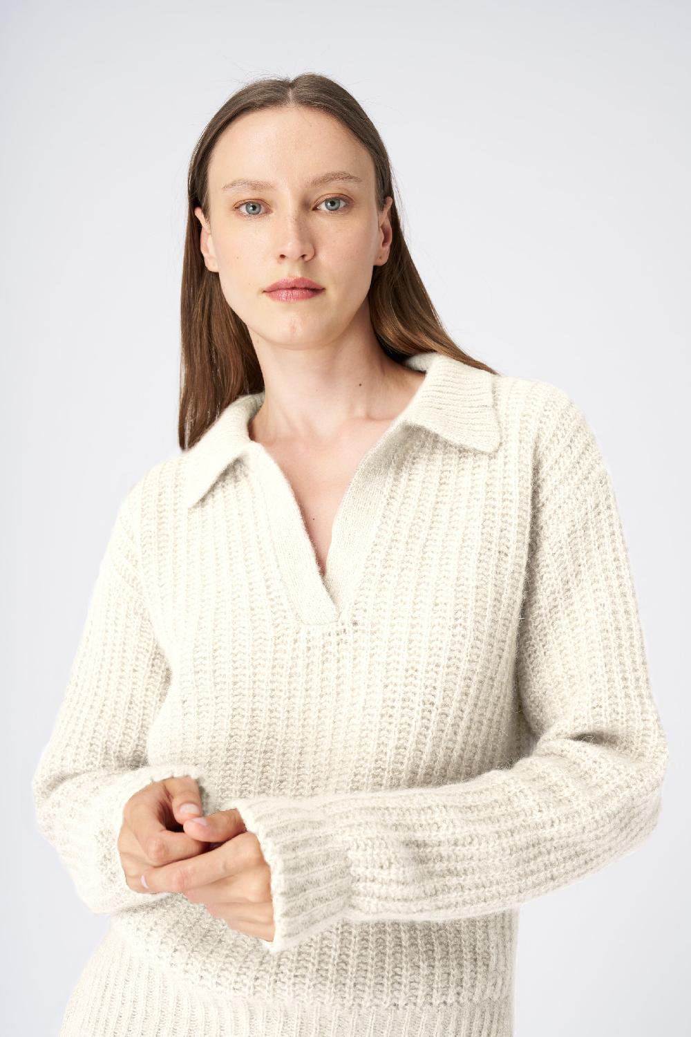 120% Lino V-Neck Collared Cashmere Blend Sweater In Saldo