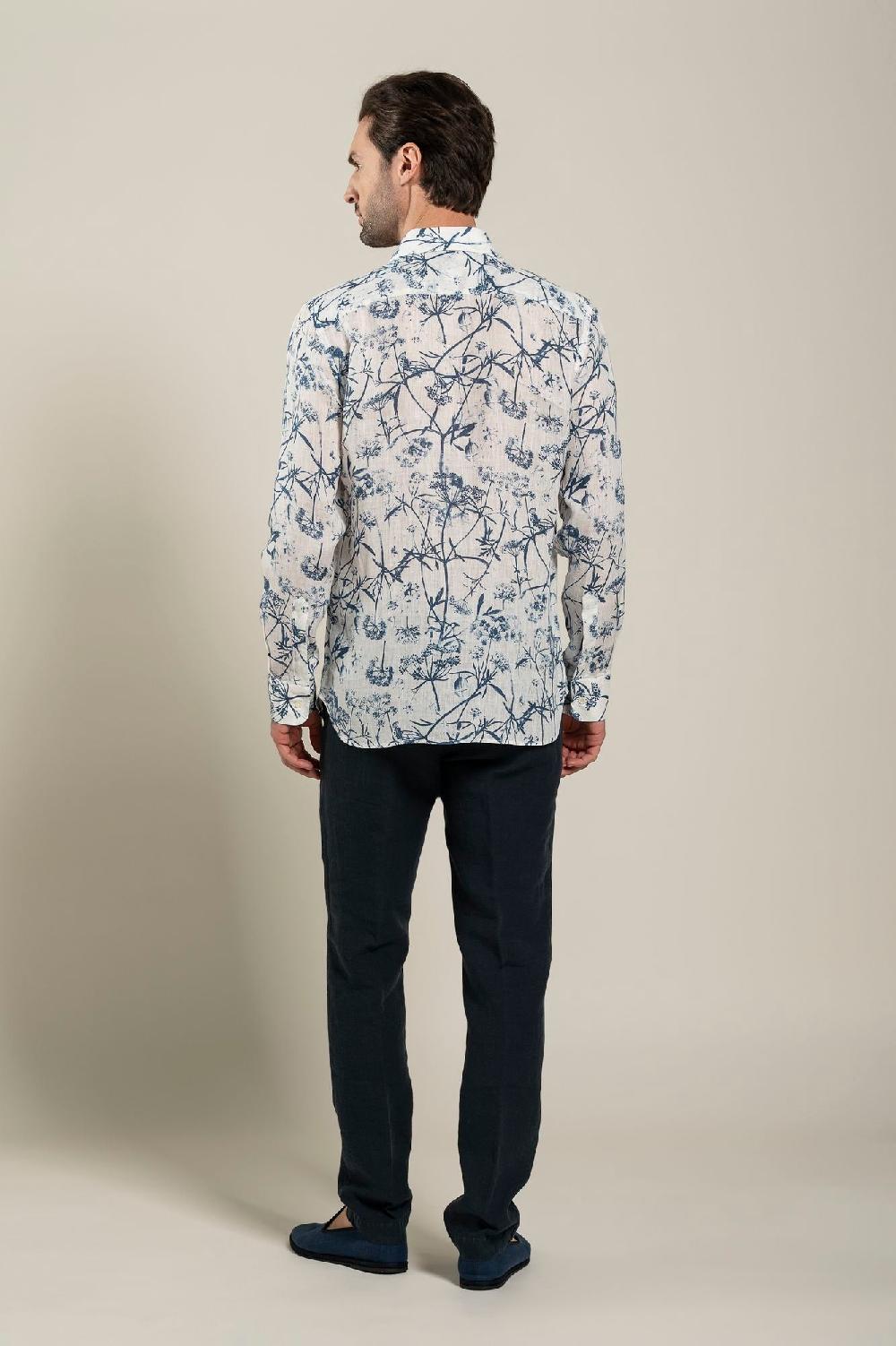120% Lino Long Sleeve Man Slim Floral Patterned Fit Shirt 2025