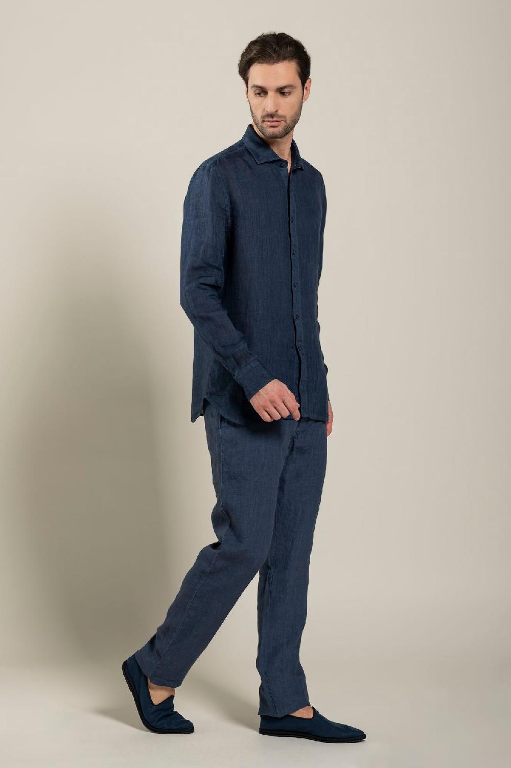 120% Lino Long Sleeve Man Classic Shirt Qualità