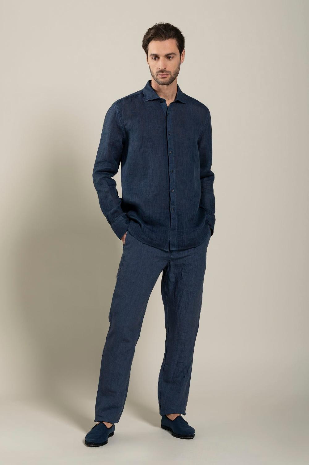 120% Lino Long Sleeve Man Classic Shirt Qualità