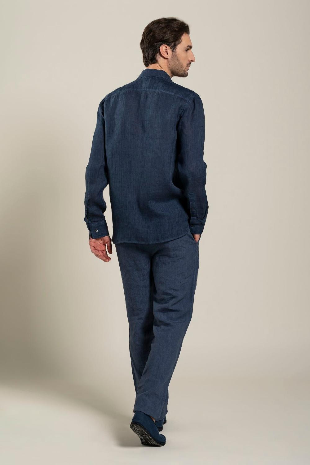 120% Lino Long Sleeve Man Classic Shirt Qualità