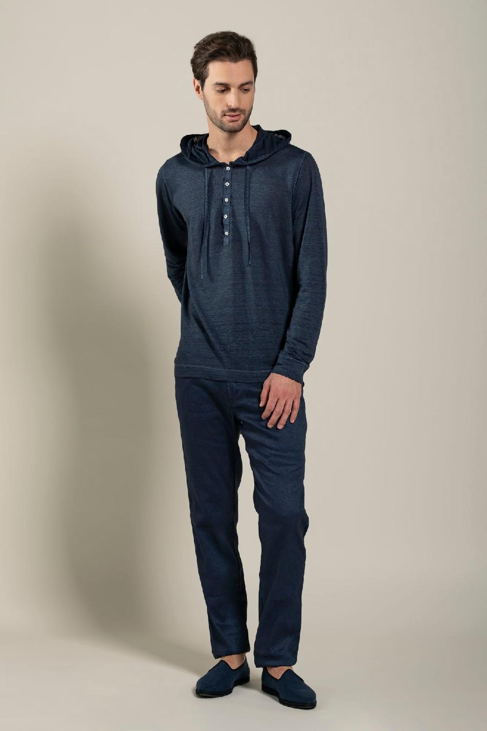 120% Lino Long Sleeve Man T-Shirt With Buttons Promozione