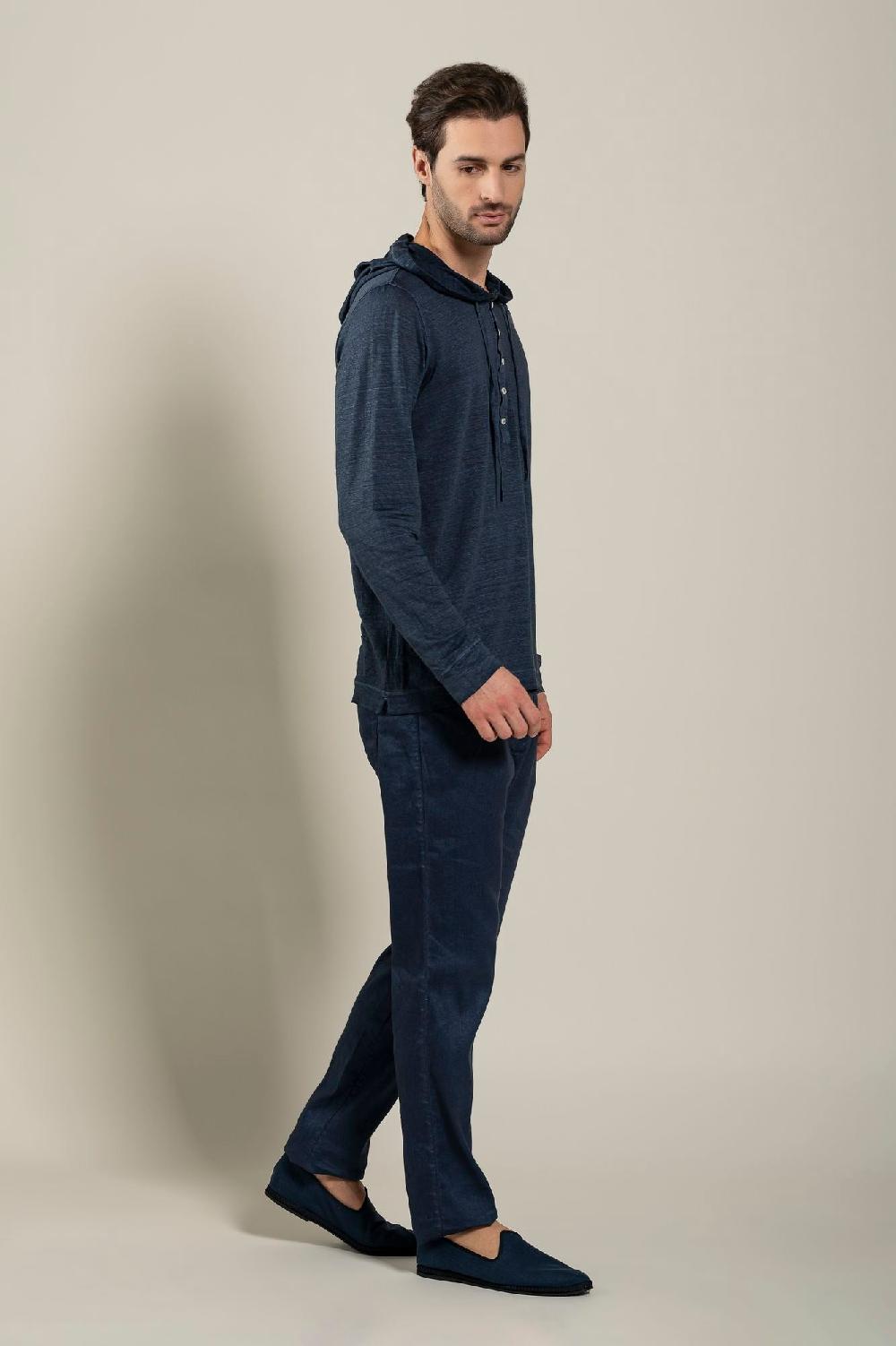 120% Lino Long Sleeve Man T-Shirt With Buttons Promozione