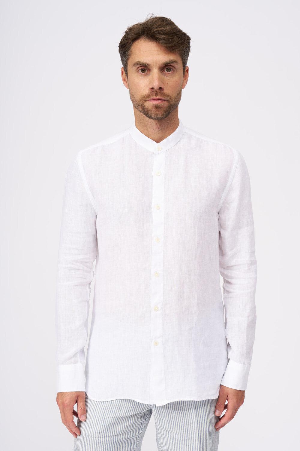 120% Lino Long Sleeve Man Slim Fit Mandarin Collar Shirt Spedizione Gratuita