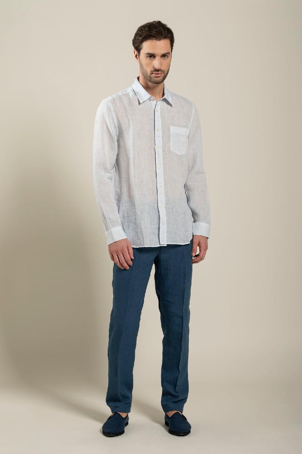 120% Lino Long Sleeve Regular Fit Man Shirt With Pocket Qualità Garantita