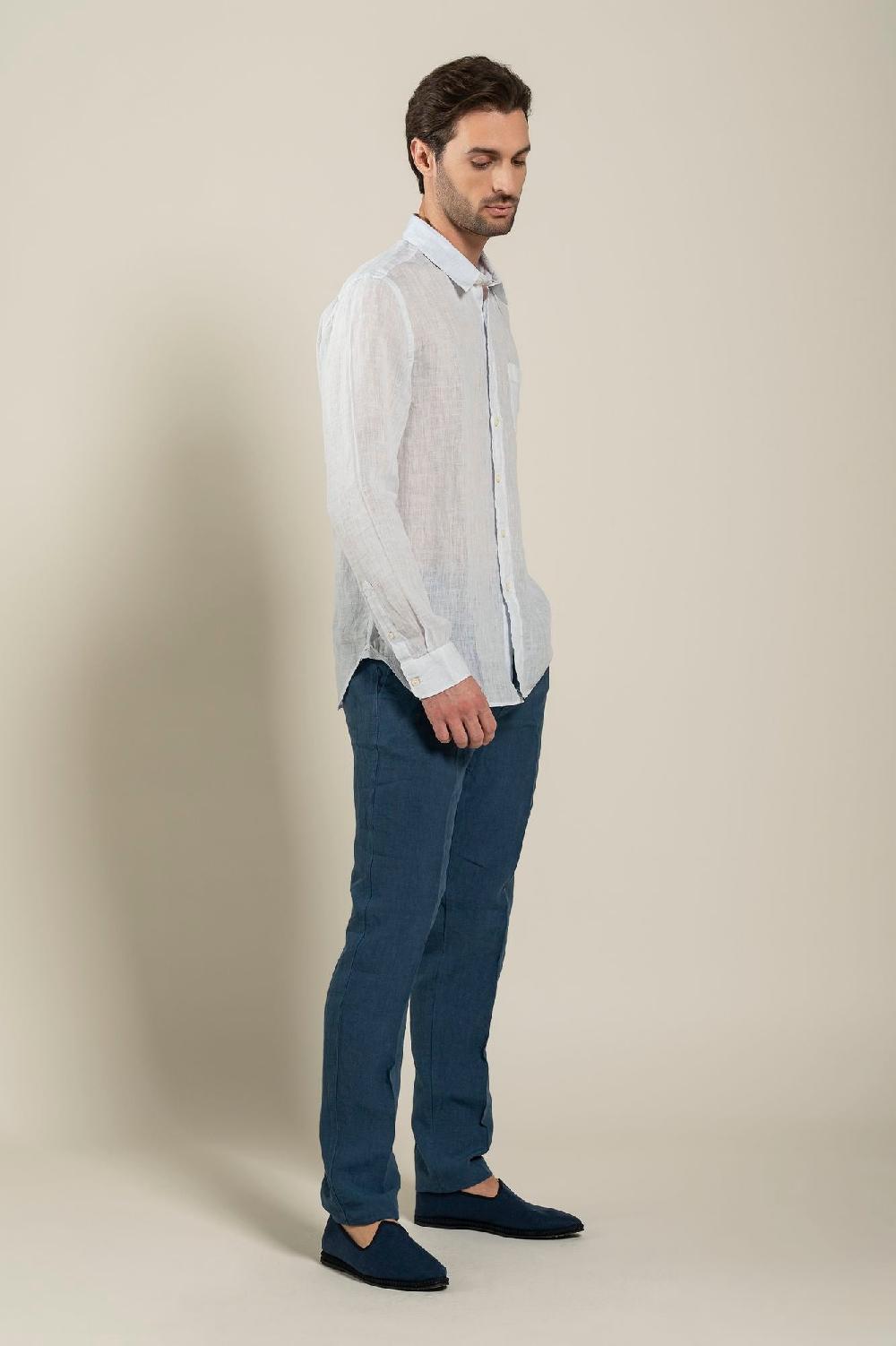 120% Lino Long Sleeve Regular Fit Man Shirt With Pocket Qualità Garantita