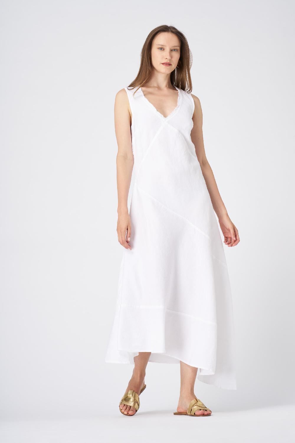 120% Lino Asymmetrical Hem Linen Maxi Dress Acquista Ora