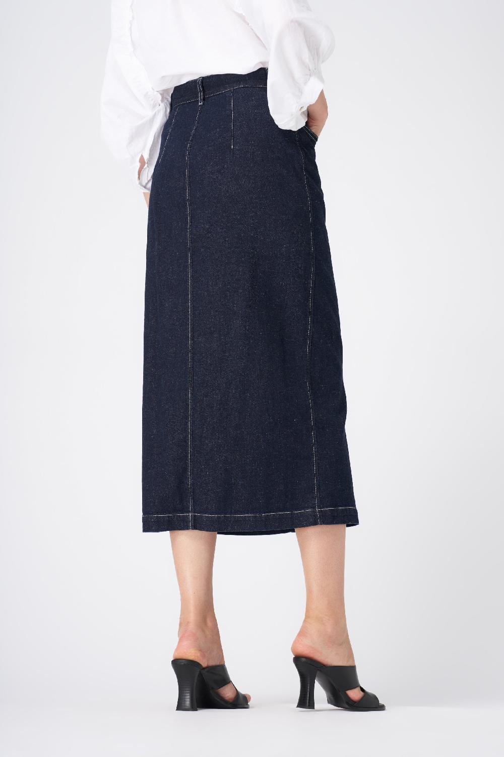120% Lino Classic High-Waisted Denim Midi Skirt Consegna Veloce