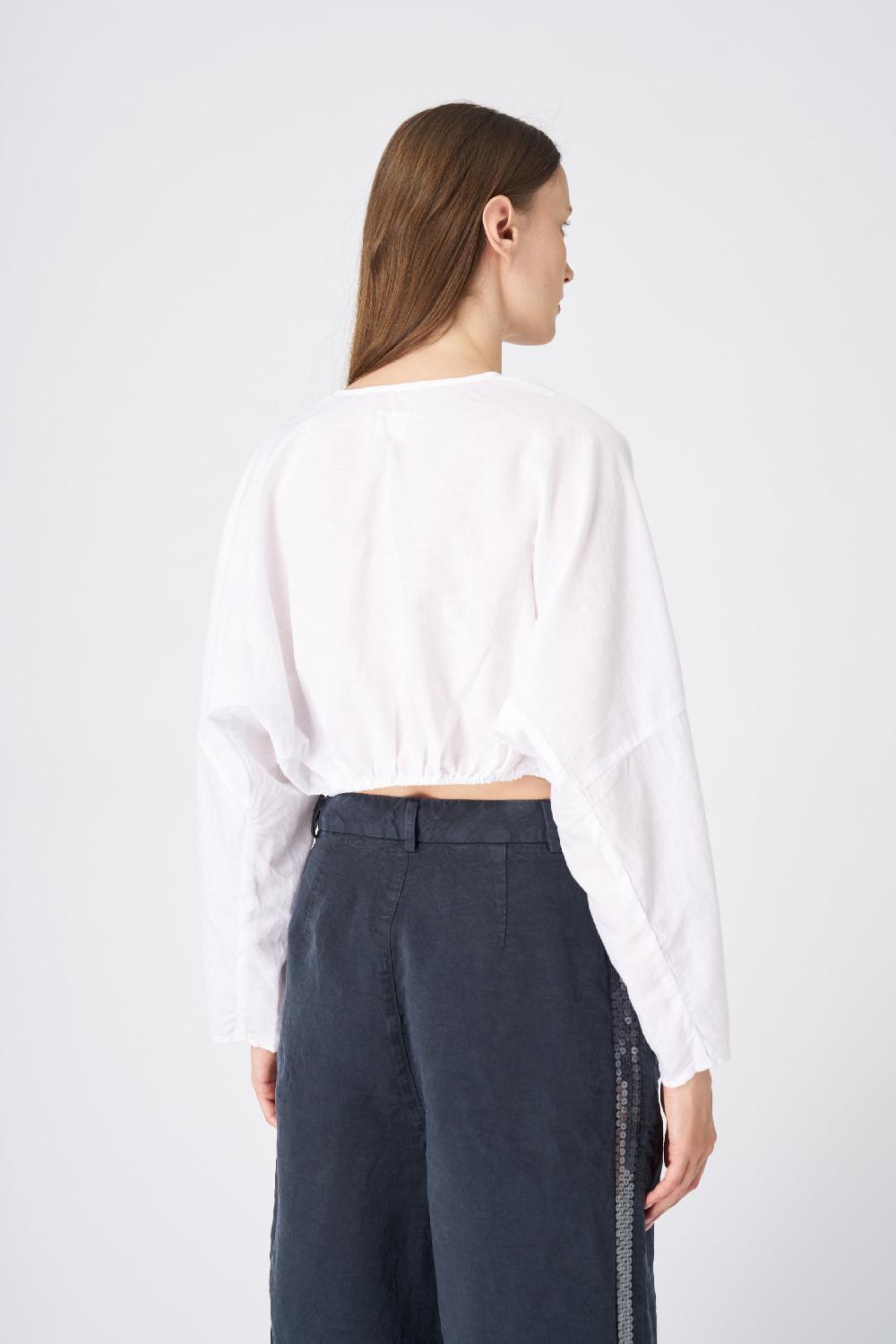 120% Lino Cropped Button-Down Linen Shirt Promozione Limitata