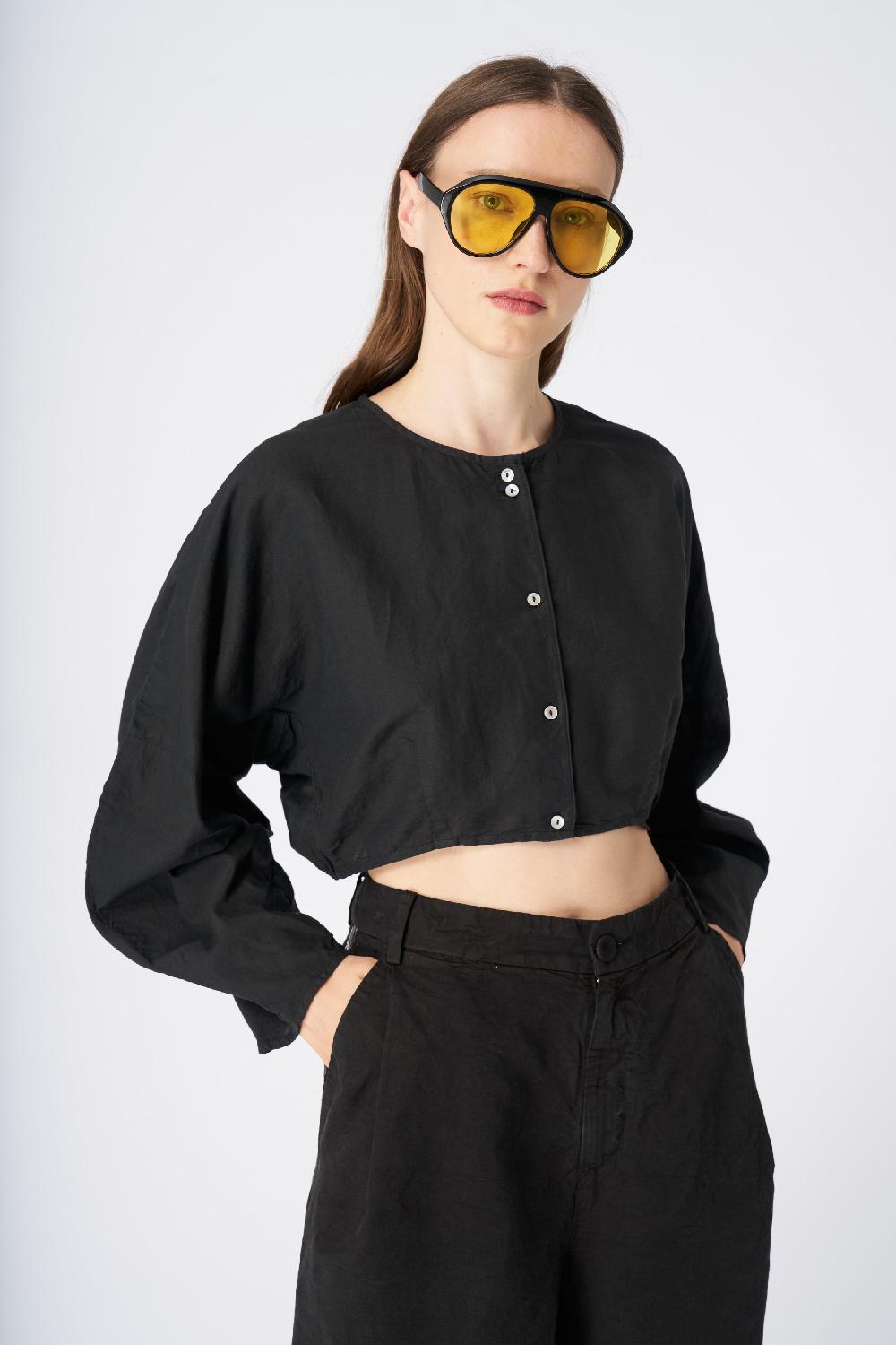 120% Lino Cropped Button-Down Linen Shirt Promozione Limitata