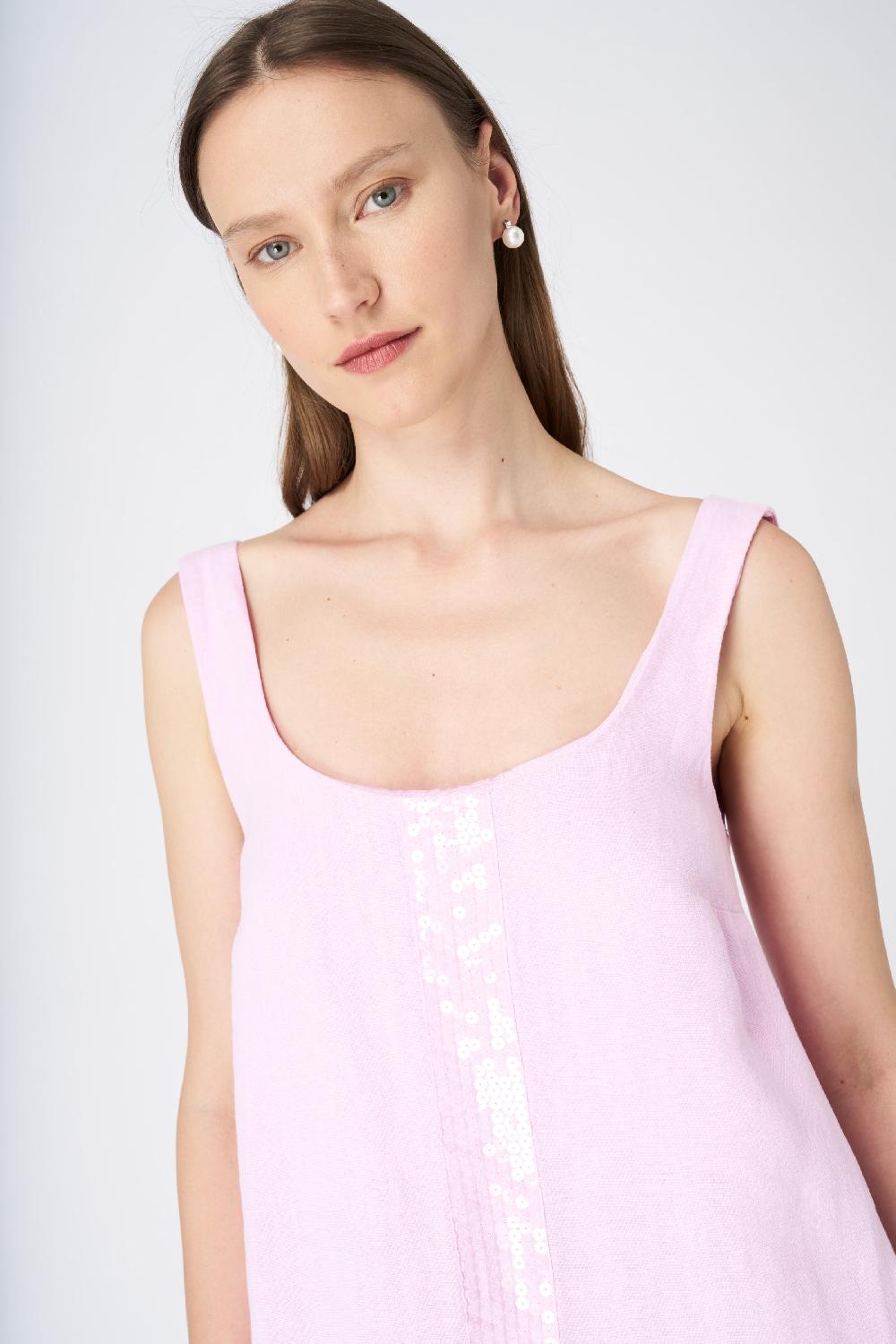 120% Lino Sleeveless A-Line Linen Shift Dress Affare Del Giorno