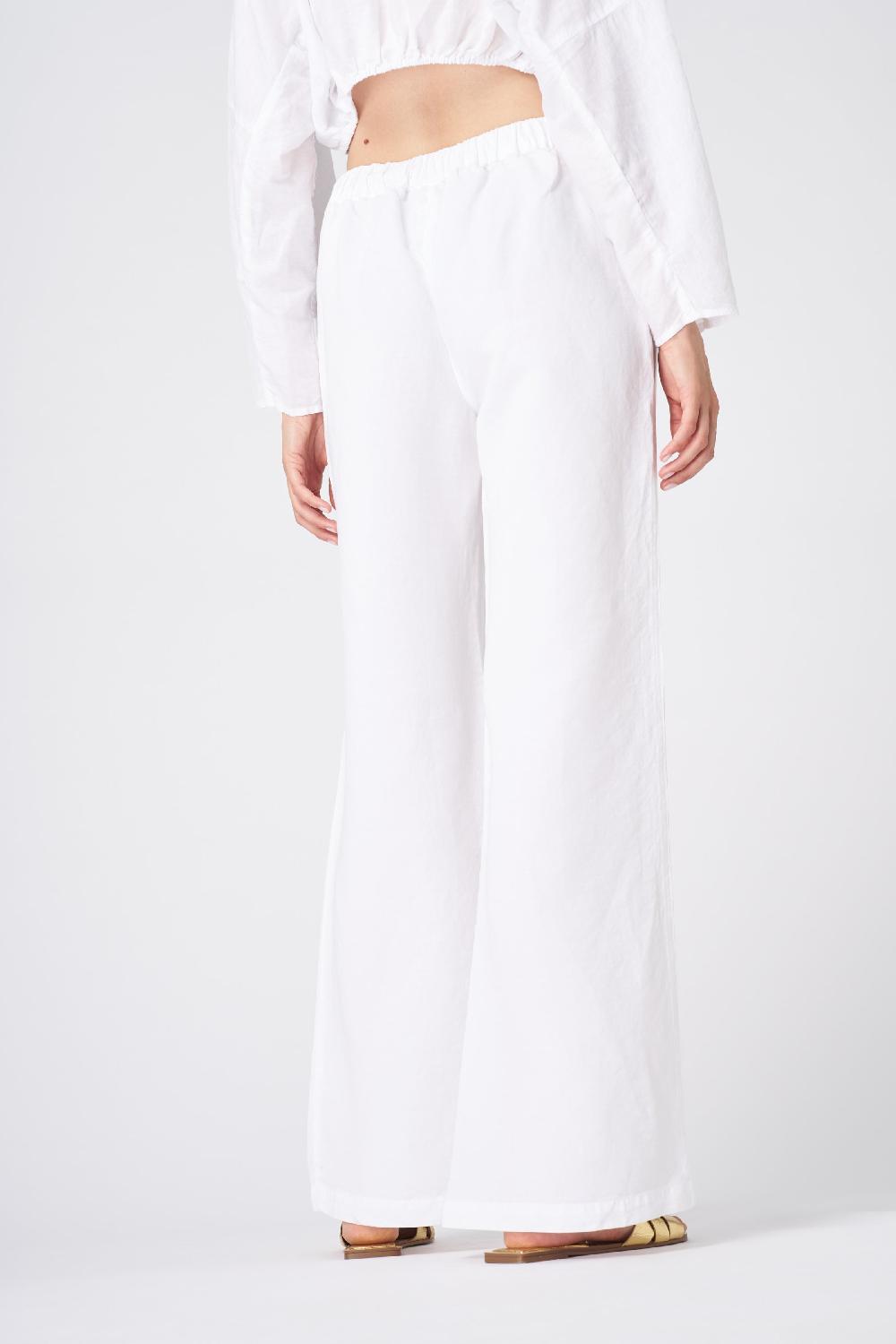120% Lino Wide-Leg High-Waisted Linen Pants Convenienza